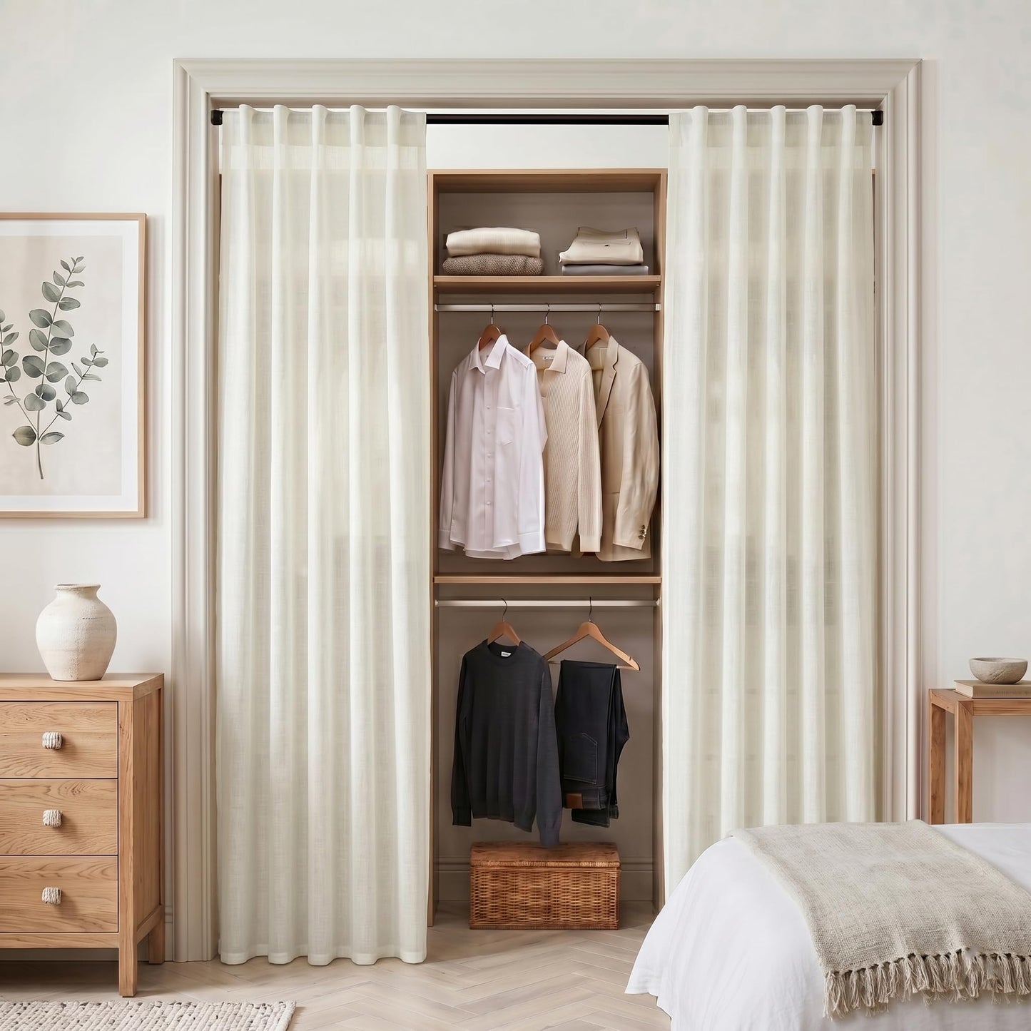 Linen Cotton Curtains for Living Room, Cream Off White Natural Fabric Light Filtering Semi Sheer Curtains 84 Inches Long, Ivory Pleated Farmhouse Curtain Drapes 84 Inch Length 2 Panels Set Dining Room