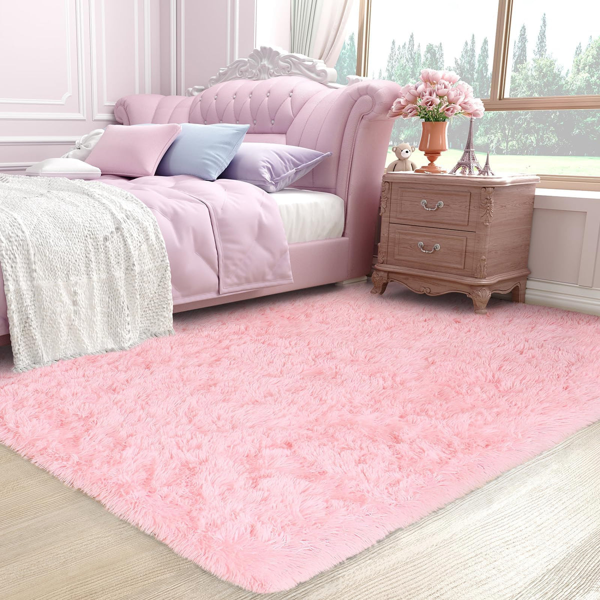 Ophanie 8x10 Area Rugs for Living Room, Washable Non-Slip Fluffy Soft Large Shag Bedroom Carpet, Ivory Big Indoor Nursery Rug, Carpets for Boy and Girls Room Dorm Decor with Over 99 pcs Pile fibers
