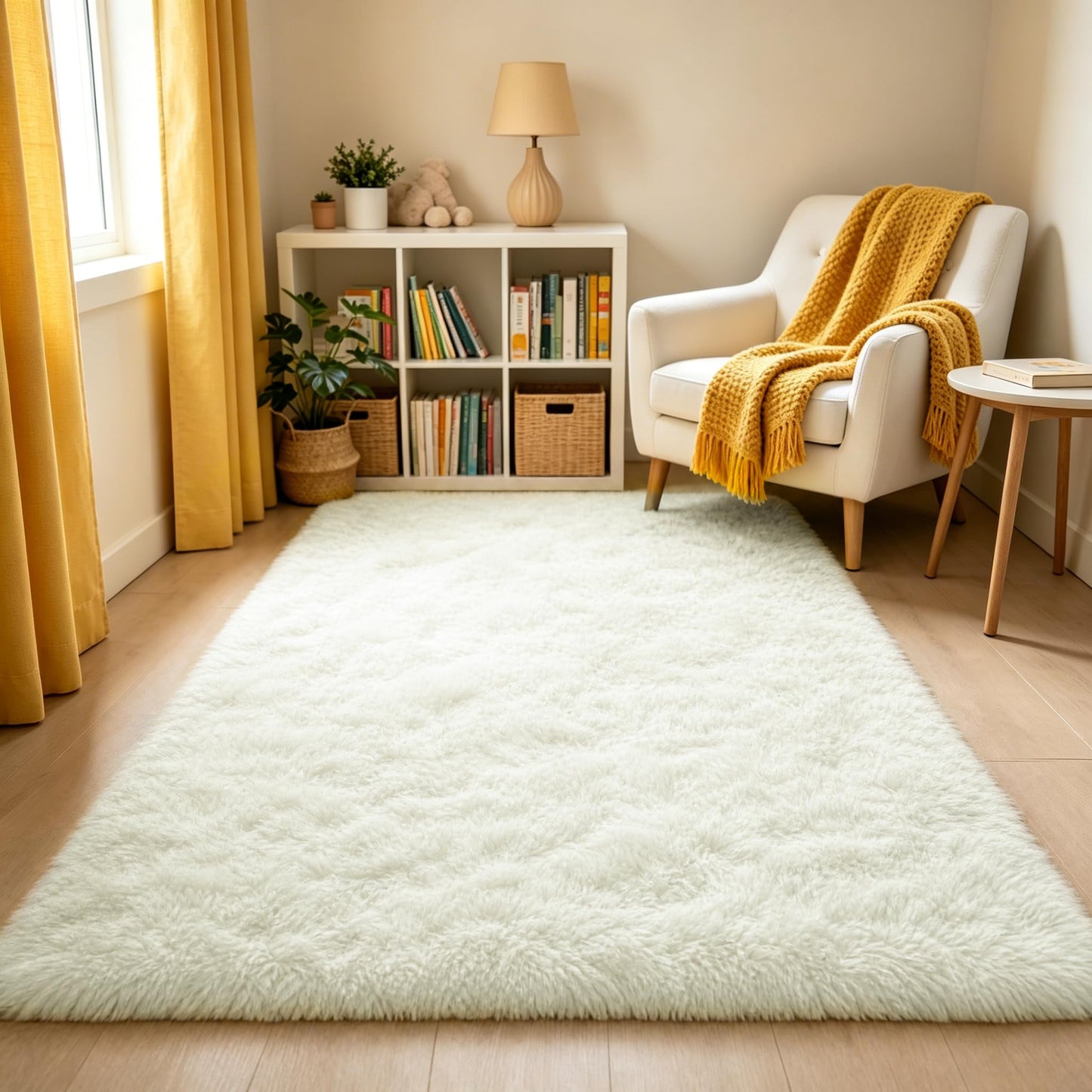 LOCHAS Area Rugs Fluffy Living Room Carpets for Kids Bedroom 6x9, Cream | Ultra Soft Indoor Modern Shaggy Rug for Dorm Nursery Boys Girls Home Decor