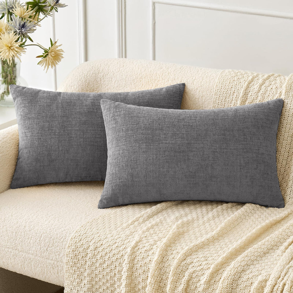 MIULEE Soft Chenille Fall Throw Pillow Covers Burnt Orange 18x18 Pack of 2 | Modern Fall Home Decor, Classic Decorative Pillows, Solid Dyed Cases, Boho Couch Cushion Covers for Sofa Bed Living Room