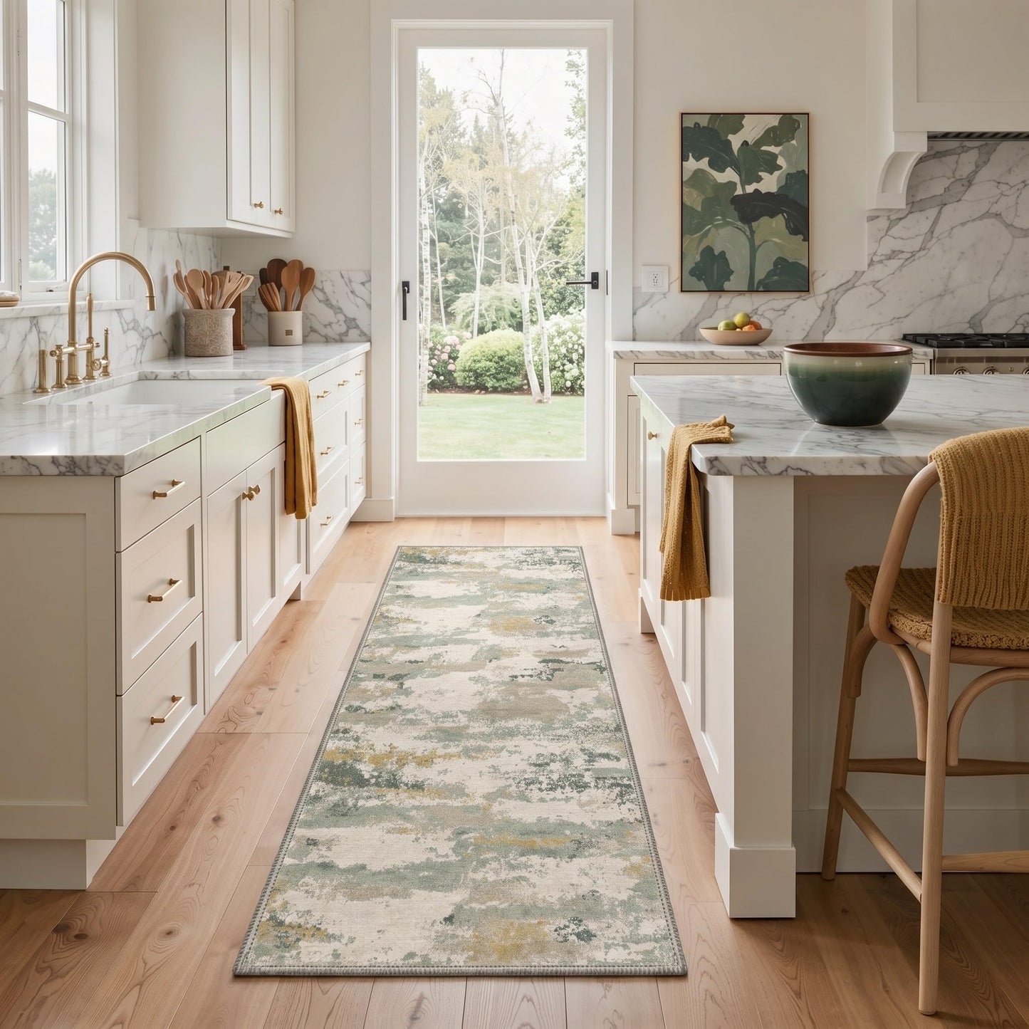 BEIMO 5x7 Green Abstract Area Rug, Washable Non-Slip for Bedroom | Soft Low-Pile Carpet, Lightweight and Easy to Vacuum, Sage Living Rooms, Dining Rooms, Bedrooms, and Home Offices