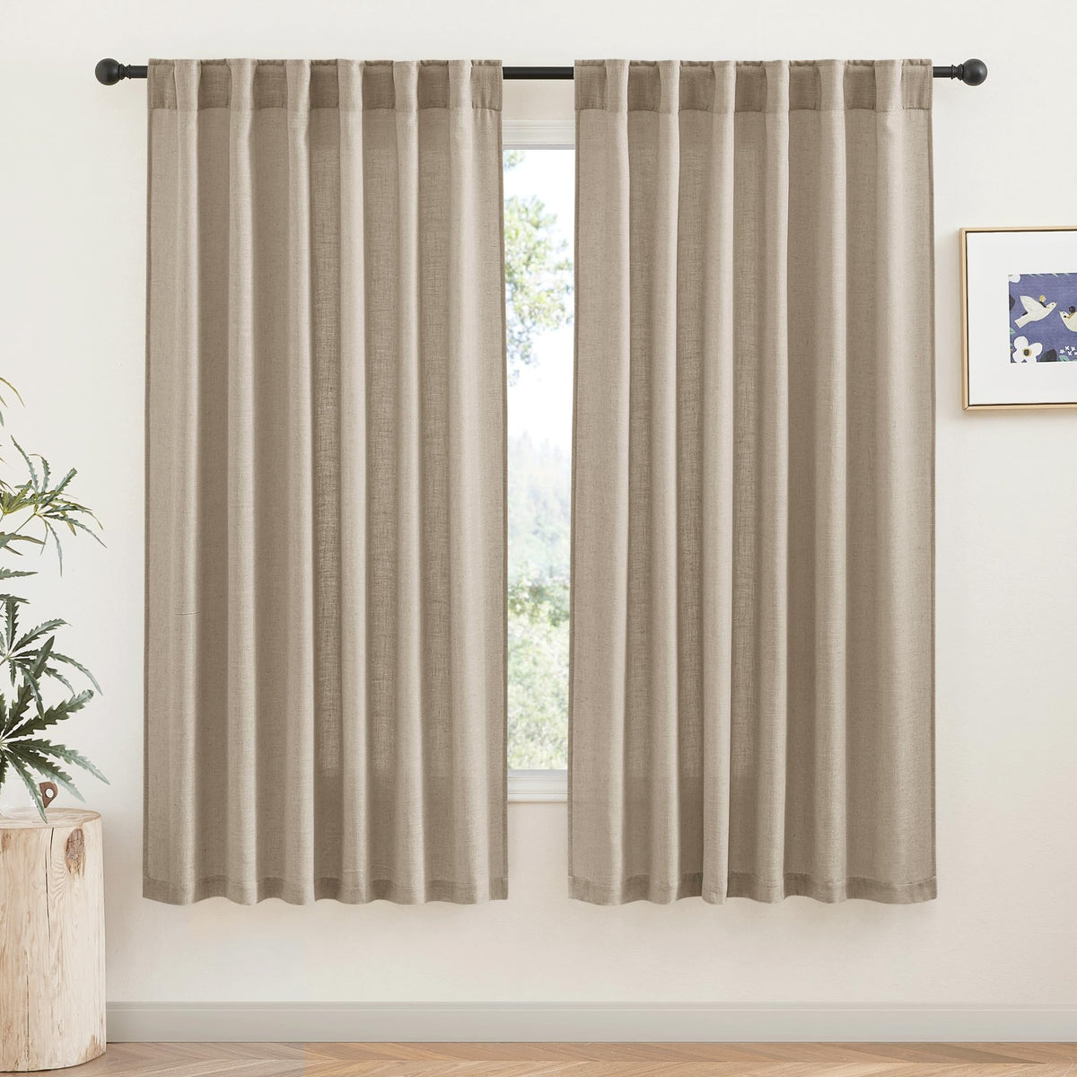 RYB HOME White Sheer Curtains for Living Room Patio Glass Door, W52 x L95 | Linen Texture, Light Filtering Privacy, Airy Translucent, Back Tab, Bedroom Office Balcony, W52 x L95, 2 Panels