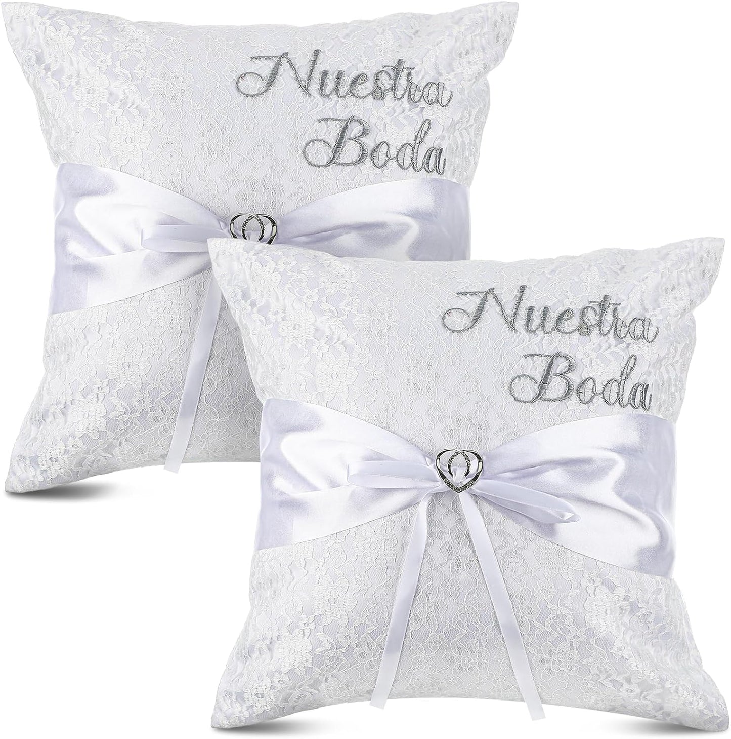 Mixweer 2pcs Wedding Embroidered Kneeling Pillows Nuestra Boda 18 x 18 Inch Embroidered Prayer Pillow Satin and Lace Kneeling White/Silver, Cojines para Boda, Decoracion (18",Without Pillow)