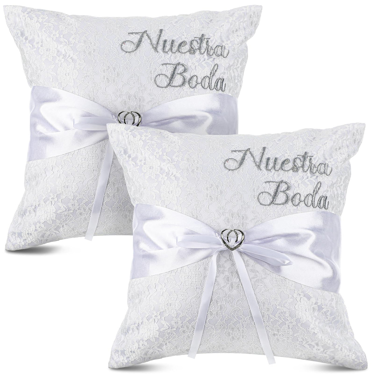Mixweer 2pcs Wedding Embroidered Kneeling Pillows Nuestra Boda 18 x 18 Inch Embroidered Prayer Pillow Satin and Lace Kneeling White/Silver, Cojines para Boda, Decoracion (18",Without Pillow)