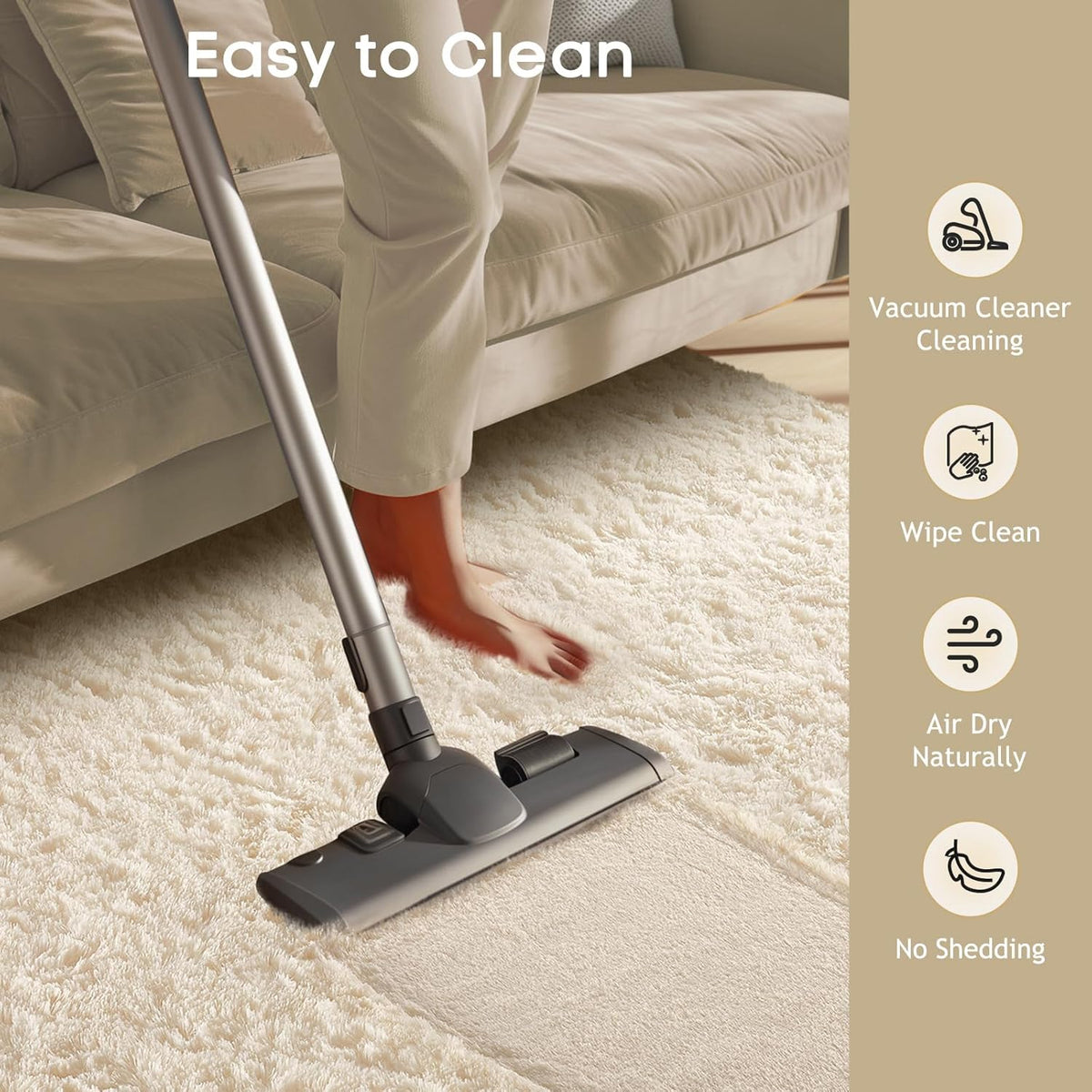 Ophanie 8x10 Area Rugs for Living Room, Washable Non-Slip Fluffy Soft Large Shag Bedroom Carpet, Ivory Big Indoor Nursery Rug, Carpets for Boy and Girls Room Dorm Decor with Over 99 pcs Pile fibers