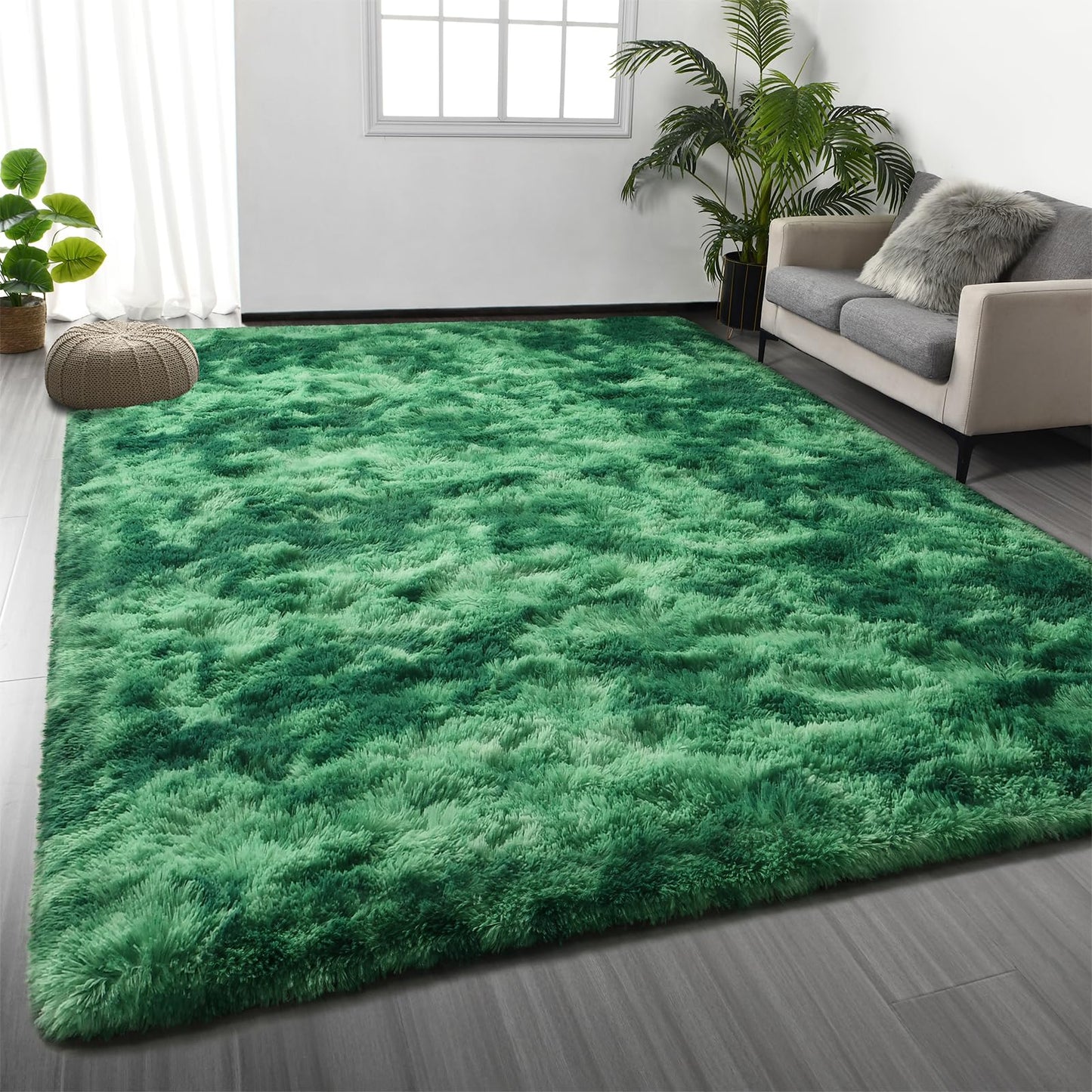 Deerhoo Large Shag Area Rugs 6 x 9, Light Grey | Tie-Dyed, Ultra Soft Plush Fuzzy,Washable, For Living Room, Bedroom, Indoor Carpet Nursery Kids Teen Home Decor