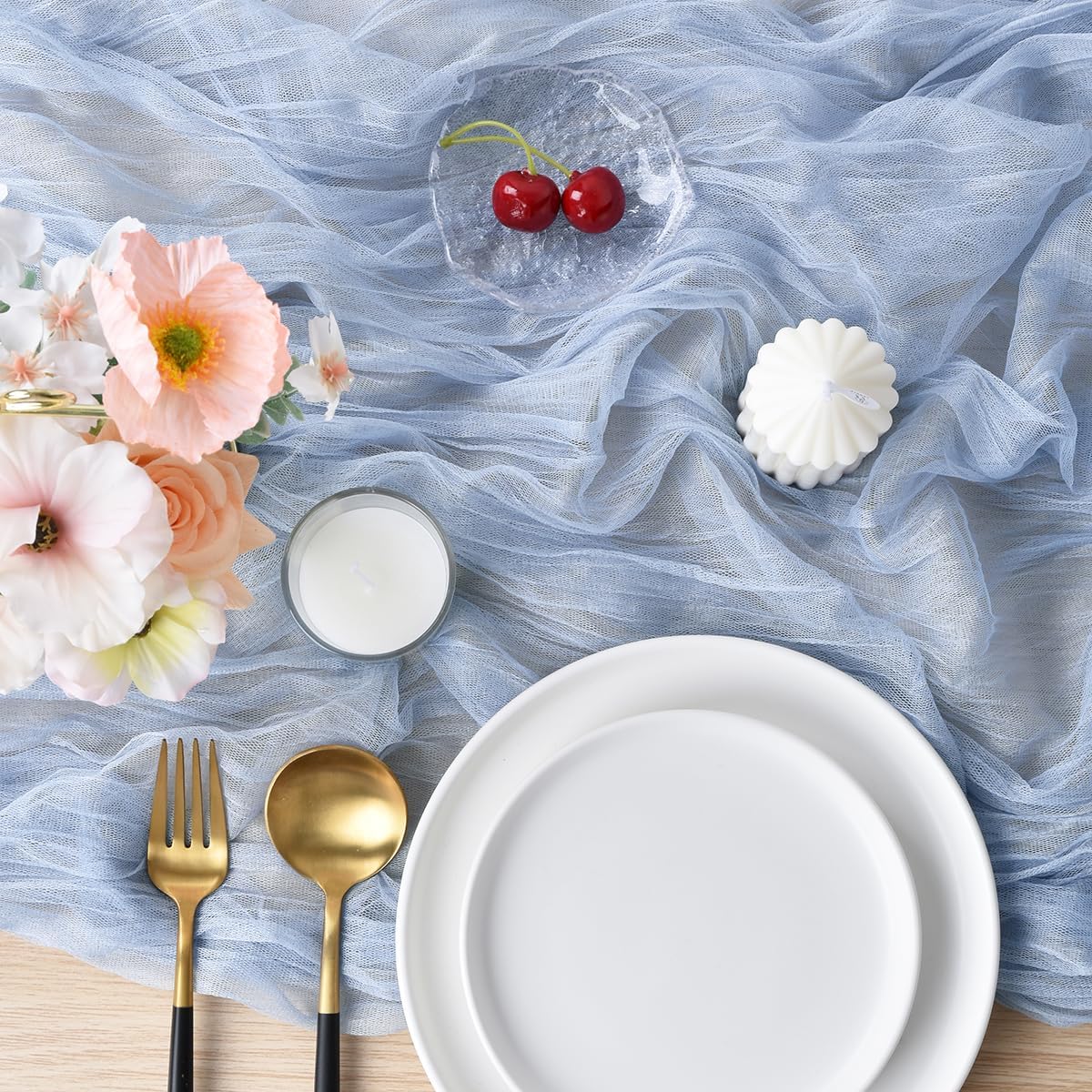 Blue Cheesecloth Table Runner Cheese Cloth Wedding Birthday Party Decor | 10Ft Summer Rustic Boho Gauze Farmhouse Bridal Baby Shower Holiday Dining Tea Party Home Table Decorations