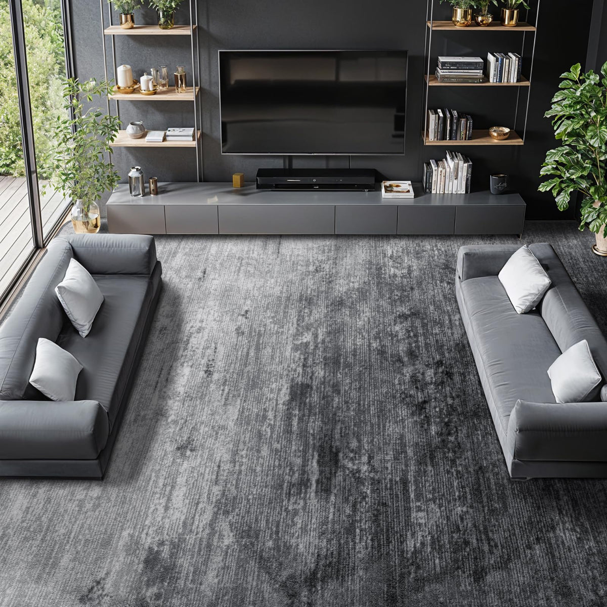 8x10 Washable Area Rug, Black Solid Area Rugs for Living Room & Bedroom | Stain-resistant & Non-slip backing,Low Pile Washable Large Carpet, Solid Vintage Style For High Traffic Areas(8x10,Black)