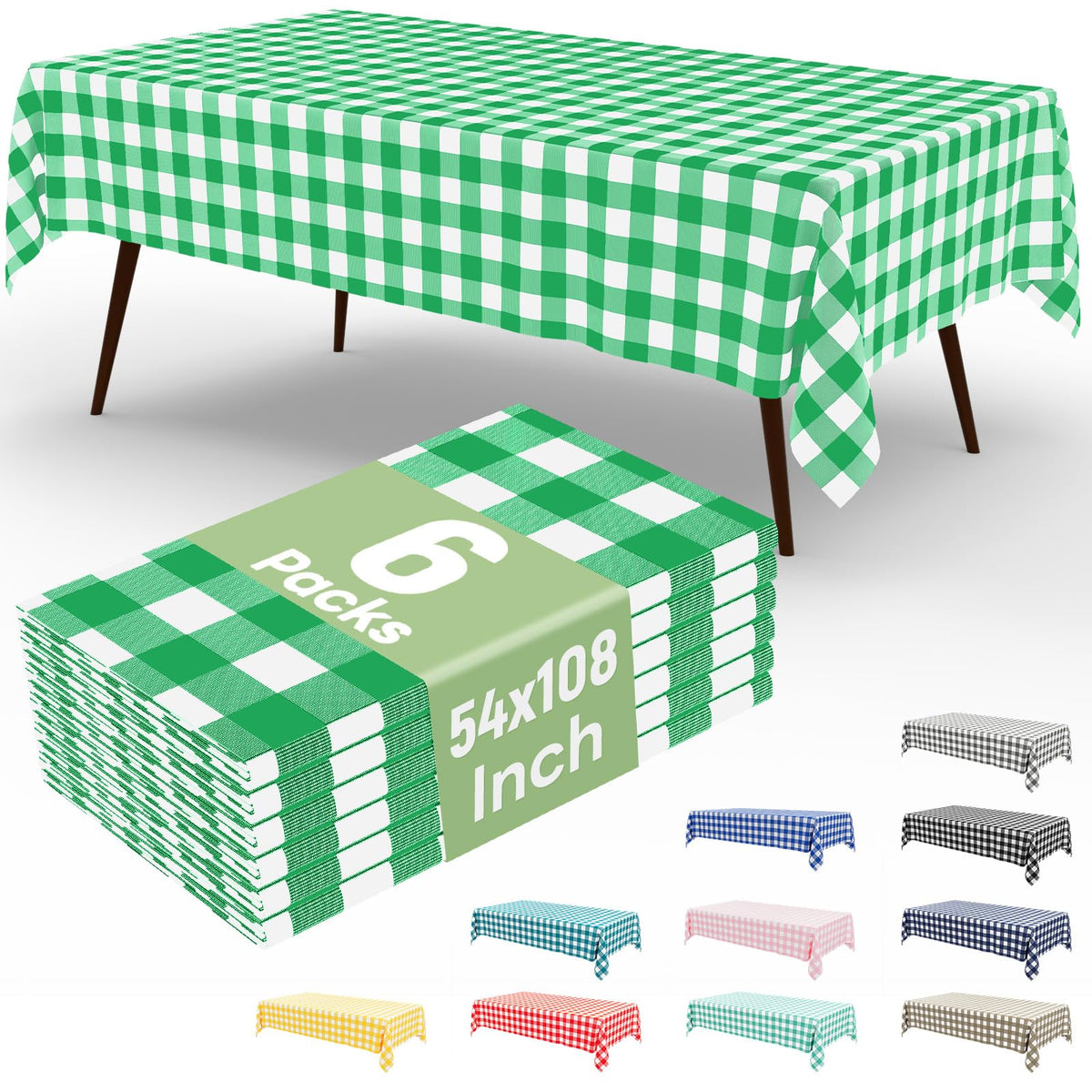 4 Packs Buffalo Disposable Table Cloth, 54 x 108 Inch Waterproof Plastic Tablecloth, Rectangle Red and White Checkered Table Covers for Picnic, Birthday, Party, Back to School