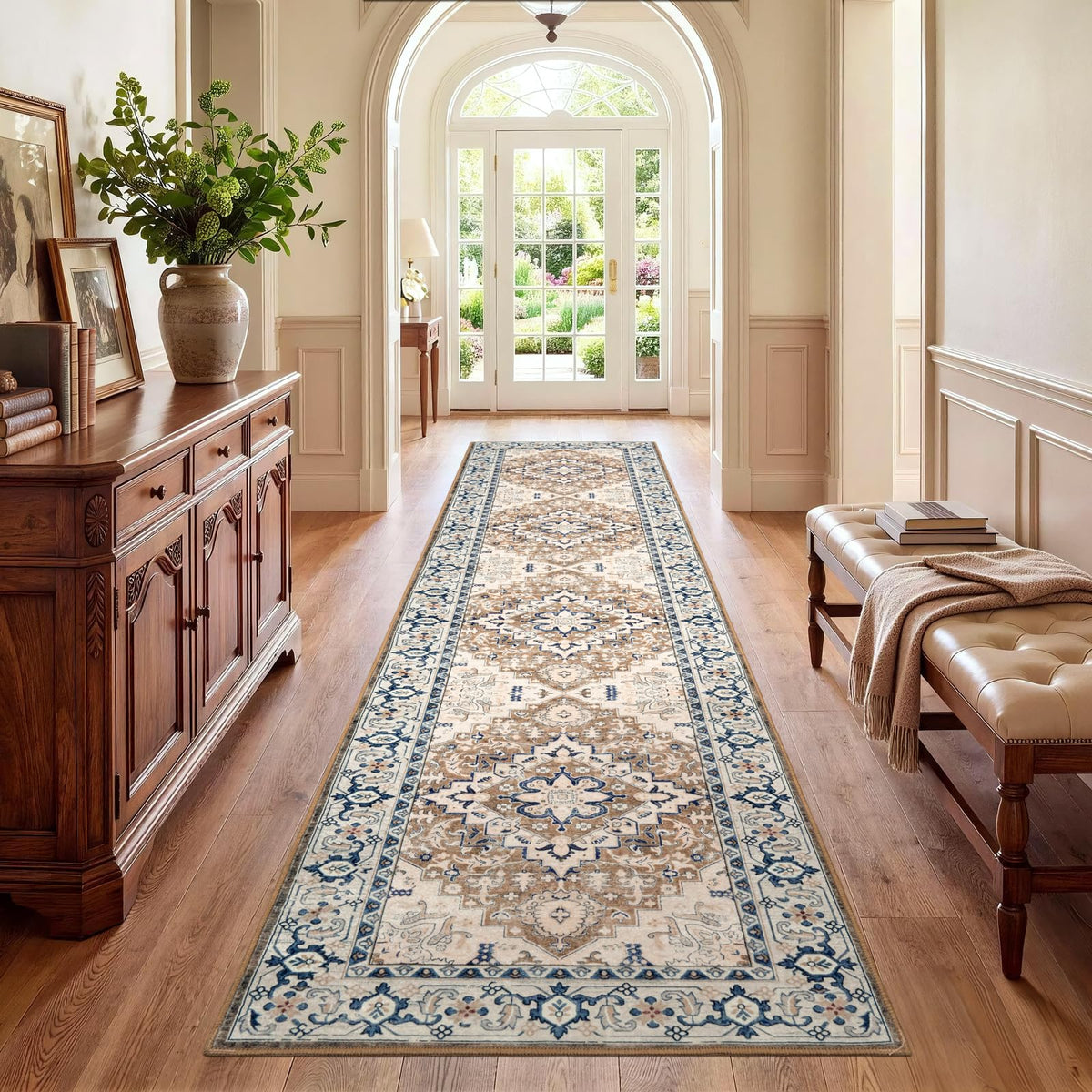 Lofus 5x7 Area Rugs for Living Room Bedroom, Soft Boho Carpet Floral Brown | High-Power Vacuuming, Non-Slip, Low Pile, Stain & Water Repellent, Soft, Skin-Friendly, for Kitchen Entryway Office