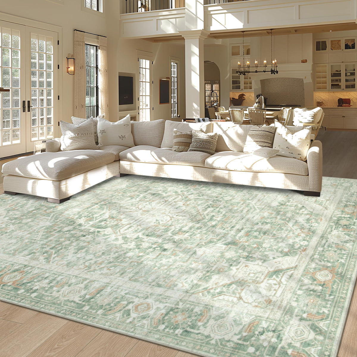 Tosuoka Area Rugs 9x12 Living Room Rug, Vintage Washable Rug Light Beige | Super Soft Bedroom Rug, Non-Slip Backing, Stain Resistant, Low-Pile, Large, Indoor Carpet for Dining Room Nursery Home Office