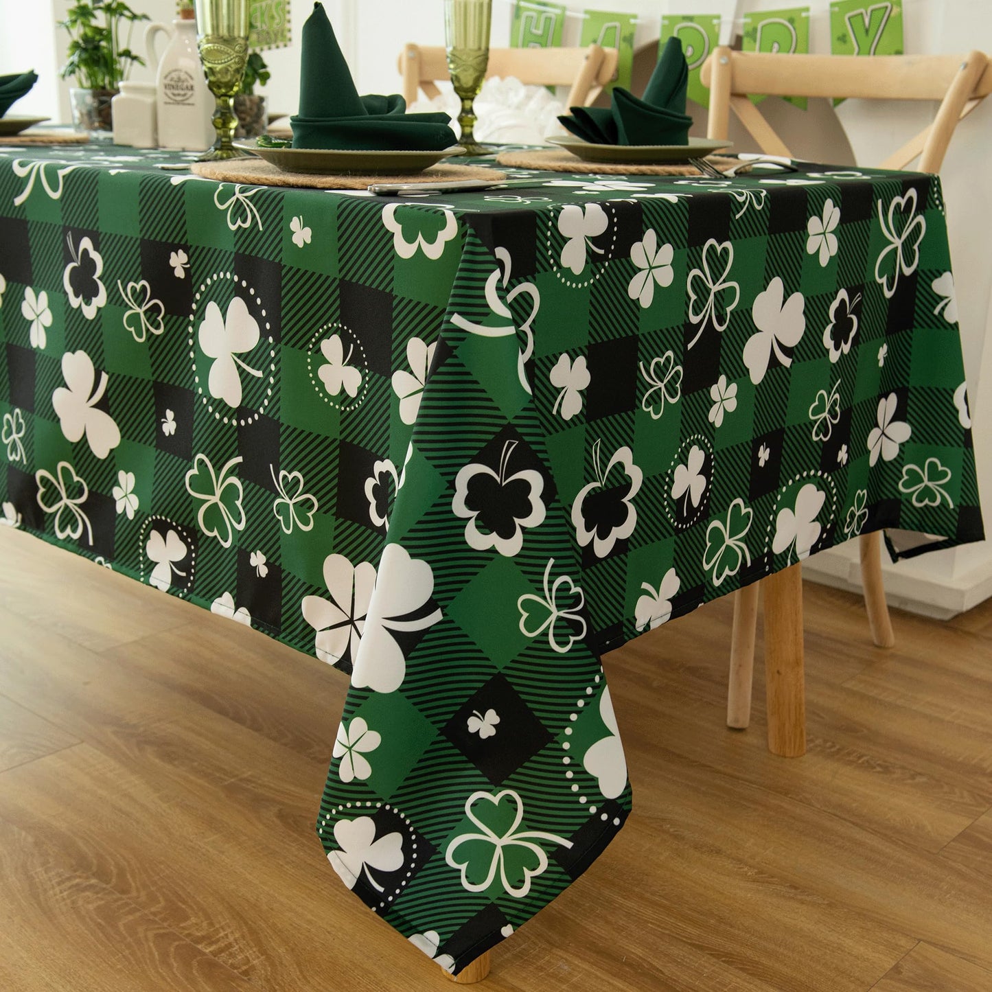 Waterproof Checkered Tablecloth Fabric - Rectangle 58x84 Inch Classic Gingham Buffalo Plaid Table Cloth for Indoor/Outdoor Use - Washable Table Cover for Kitchen, BBQs, and Parties