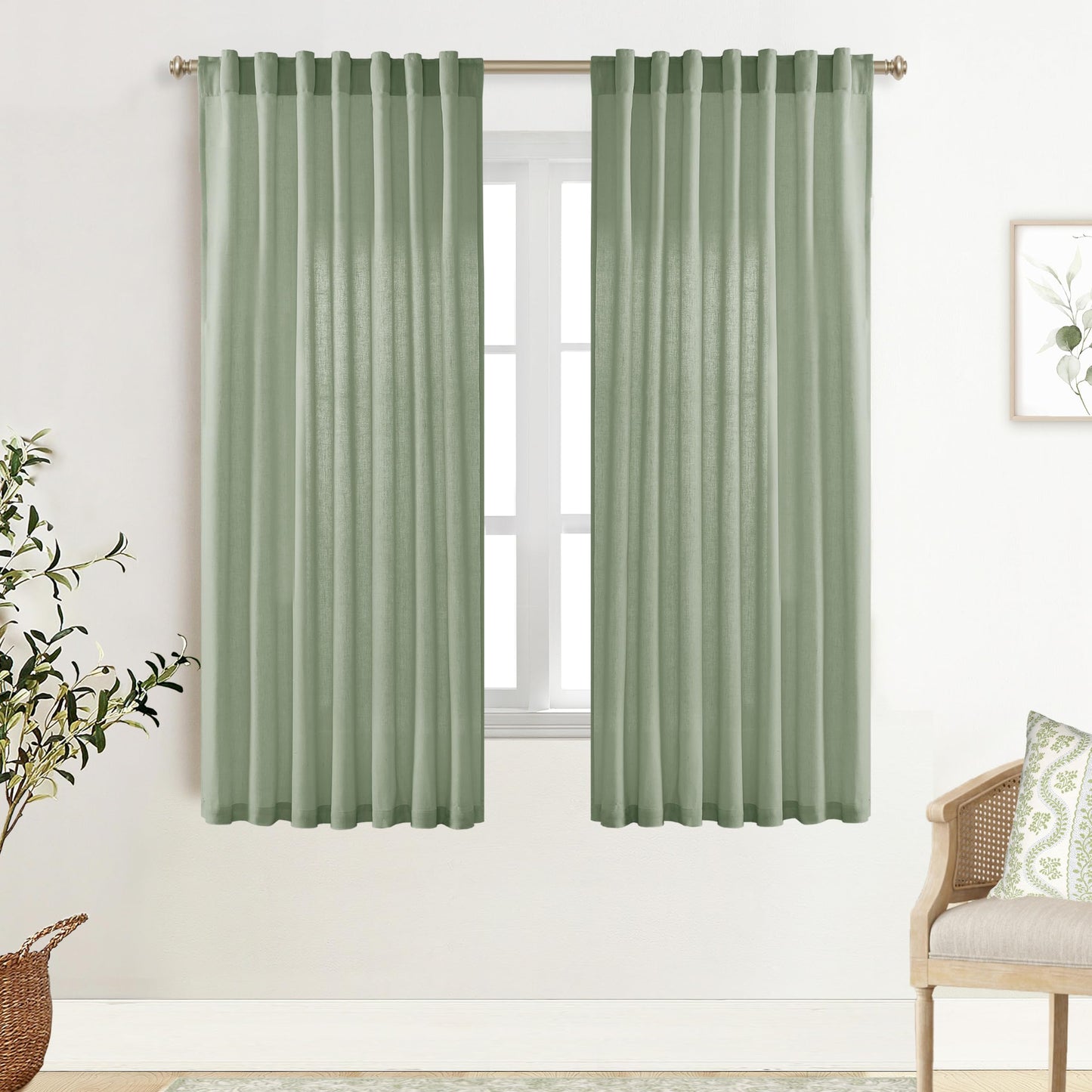 Linen Cotton Curtains for Living Room, Cream Off White Natural Fabric Light Filtering Semi Sheer Curtains 84 Inches Long, Ivory Pleated Farmhouse Curtain Drapes 84 Inch Length 2 Panels Set Dining Room