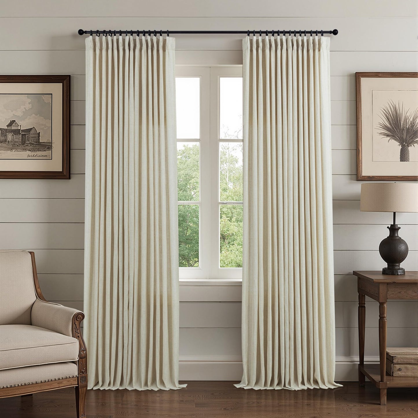 White Linen Pleated Curtains 84 Inches Long for Bedroom Back Tab Light Filtering Sheer Pinch Pleat Drapes Hook Ring Modern Farmhouse Coastal Cotton Textured Gauze Curtain Living Room 84 Length 2 Panel