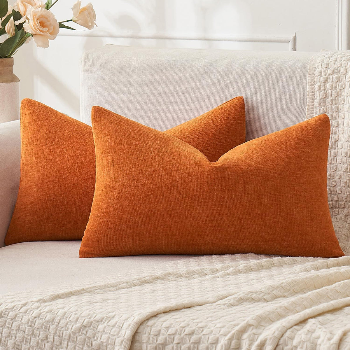 MIULEE Olive Green Chenille Couch Throw Pillow Covers, 18x18 | Set of 2, Soft Modern Farmhouse Style, Decorative Pillowcases for Sofa Living Room Bed, Home Decor