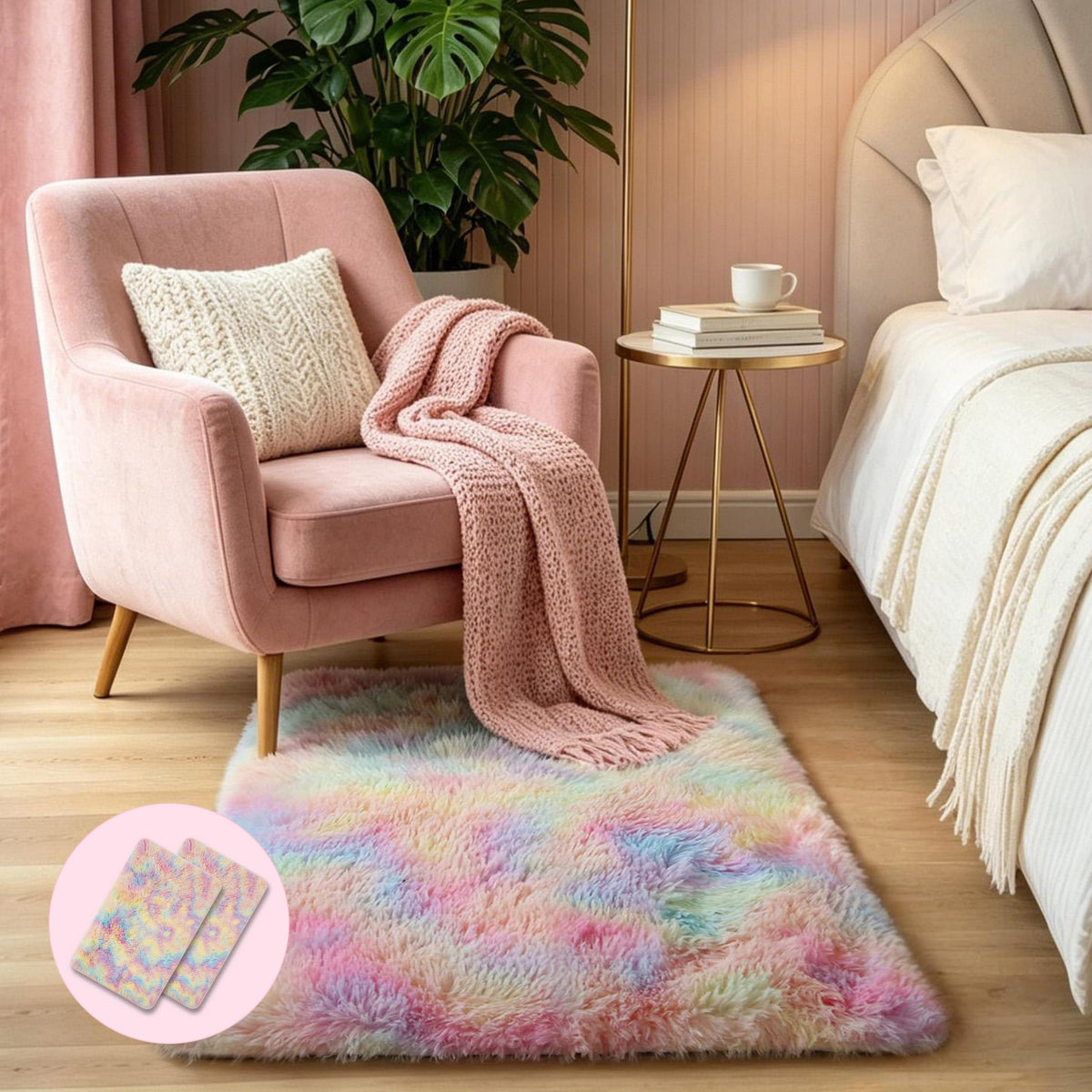 Pink Fluffy 4x6 Area Rugs for Bedroom Girls, Plush Washable Carpet | Area Rug for Kids Room, Nursery, Dorm Room, Non Slip Shaggy Floor Carpet