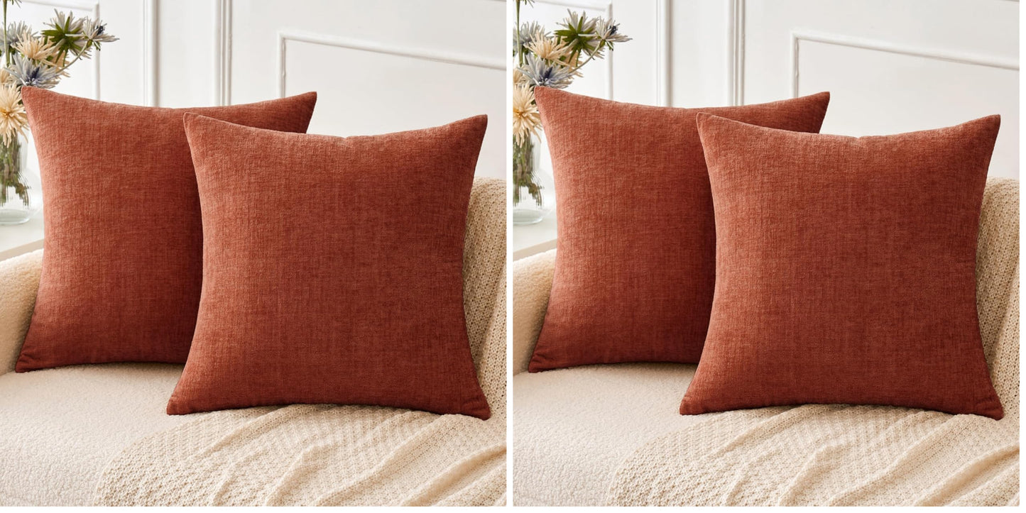 MIULEE Soft Chenille Fall Throw Pillow Covers Burnt Orange 18x18 Pack of 2 | Modern Fall Home Decor, Classic Decorative Pillows, Solid Dyed Cases, Boho Couch Cushion Covers for Sofa Bed Living Room