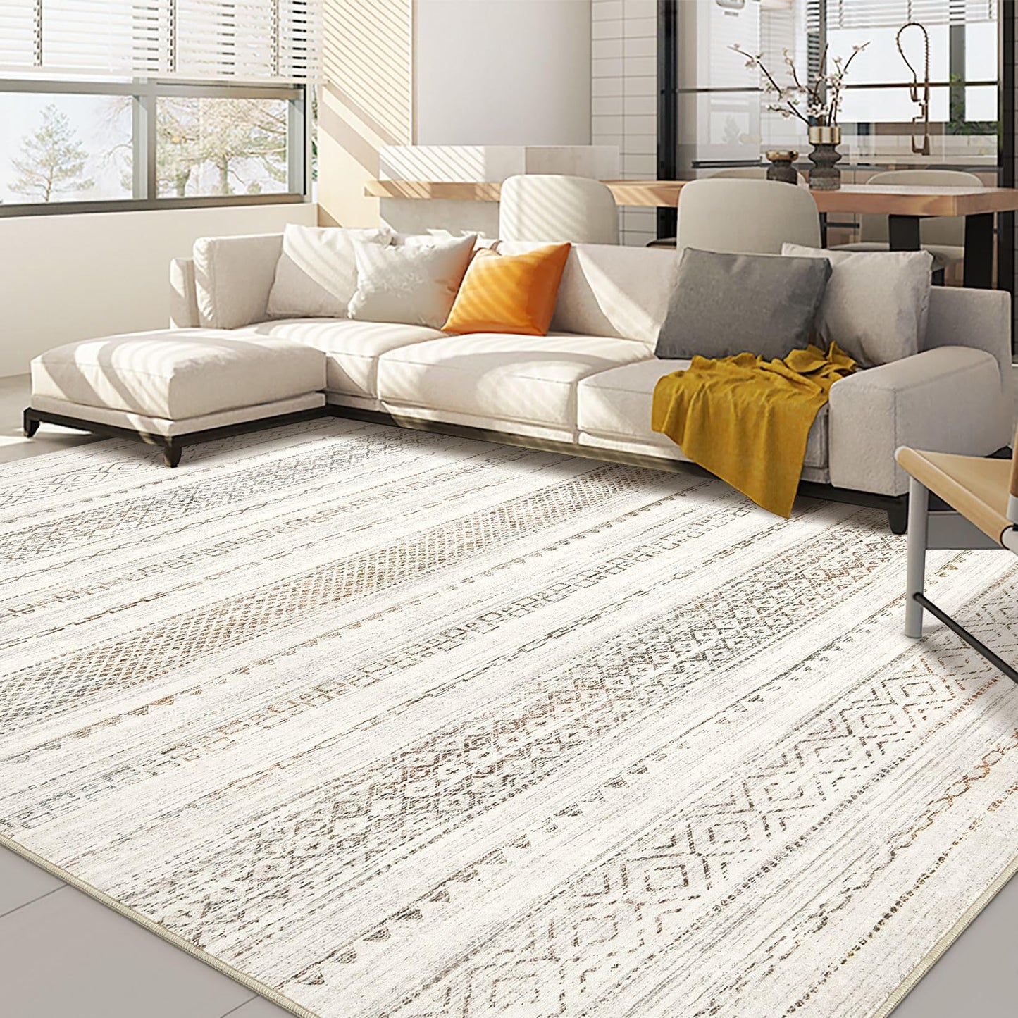 Nakagishi Boho 5x7 Area Rug Living Room Rugs Machine Washable Beige/Brown | Soft, Pet & Kid Friendly, Carpet for Living Room/Bedroom/Office/Kitchen/Nursery, Daily Home Decor Stain Resistant Moroccan