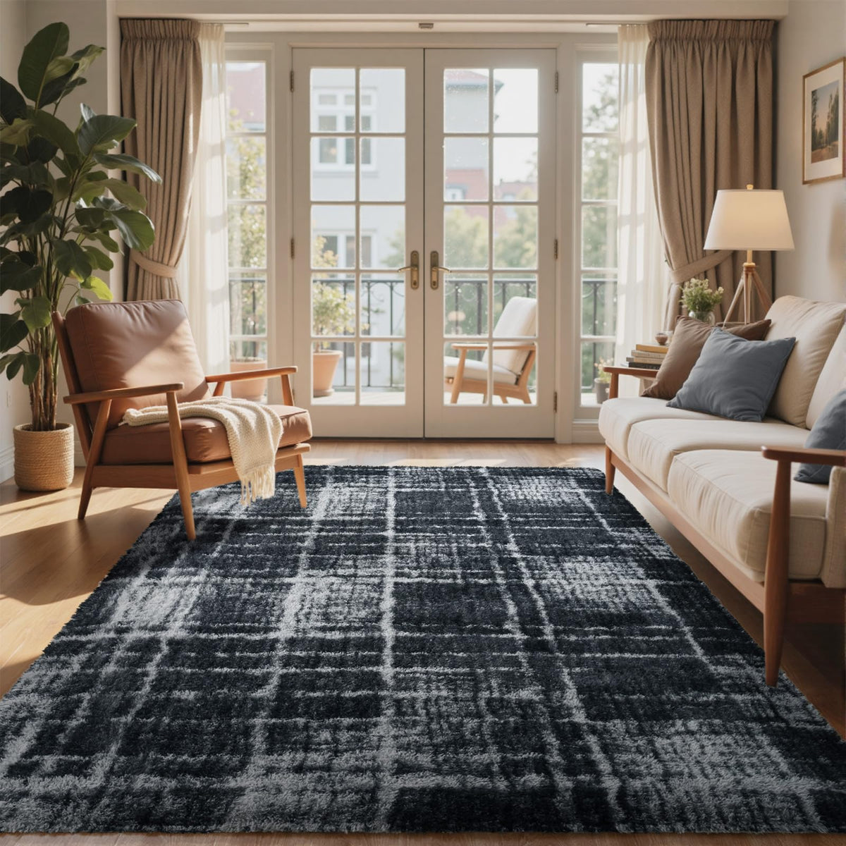 6x9 Ft Large Shag Rugs for Living Room Decor, Tie-Dyed Ultra Soft Fluffy Furry Area Rugs for Bedroom Indoor Floor, Aesthetic Carpet for Kids Home (Dark Grey)