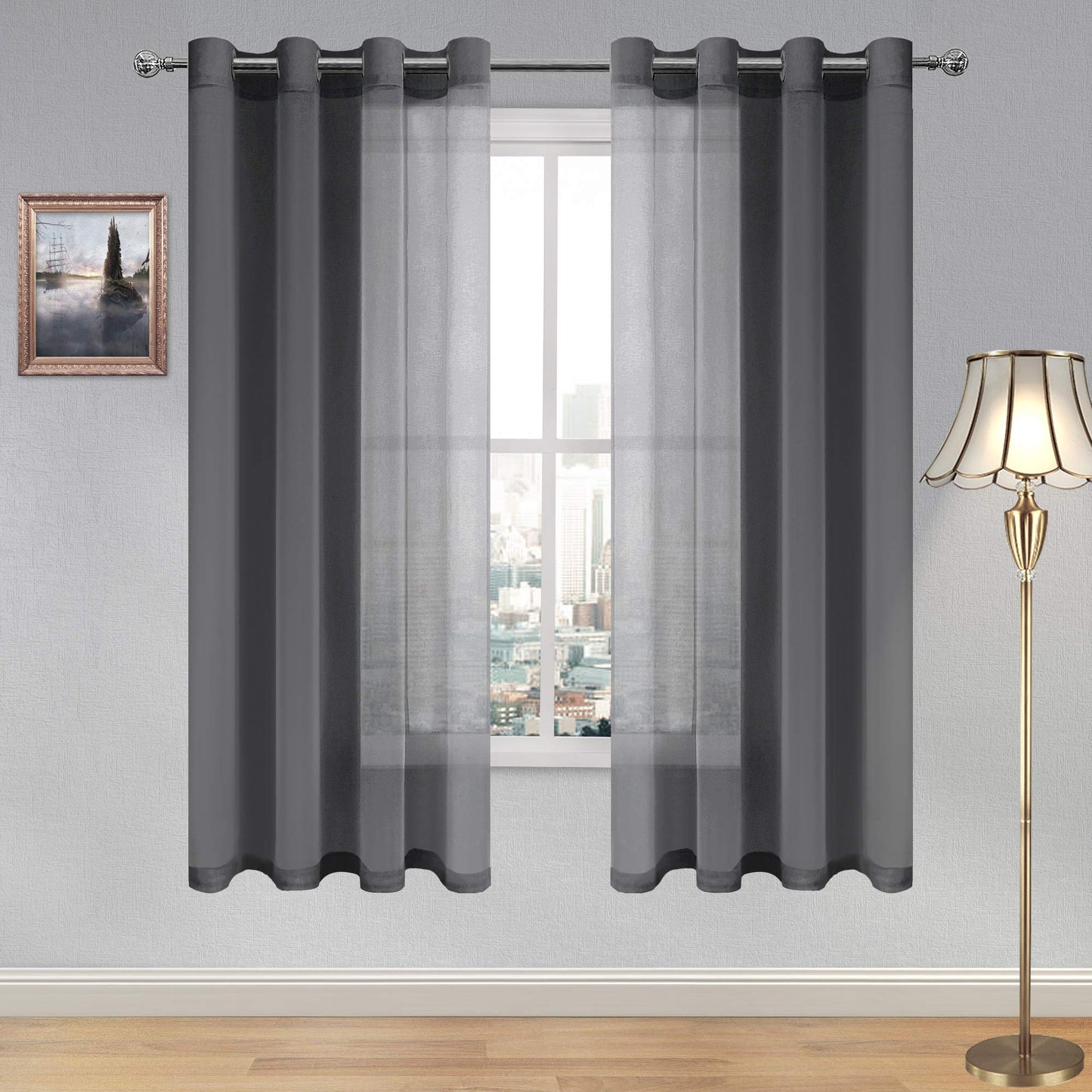 DWCN White Sheer Curtains Linen Look Semi Transparent Voile Grommet White Curtains for Living Dining Room Drapes 52 x 84 Inch Long, Set of 2 Panels