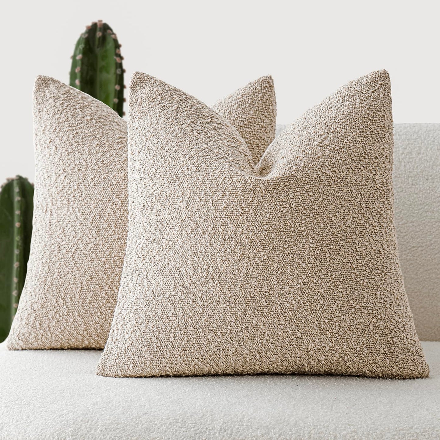 Foindtower Pack of 2, 20 x 20 Inch, Decorative Textured Boucle Throw Pillow Covers Accent Solid Pillow Cases Cozy Soft Couch Cushion Case for Chair Sofa Bedroom Living Room Home Decor, Cream White