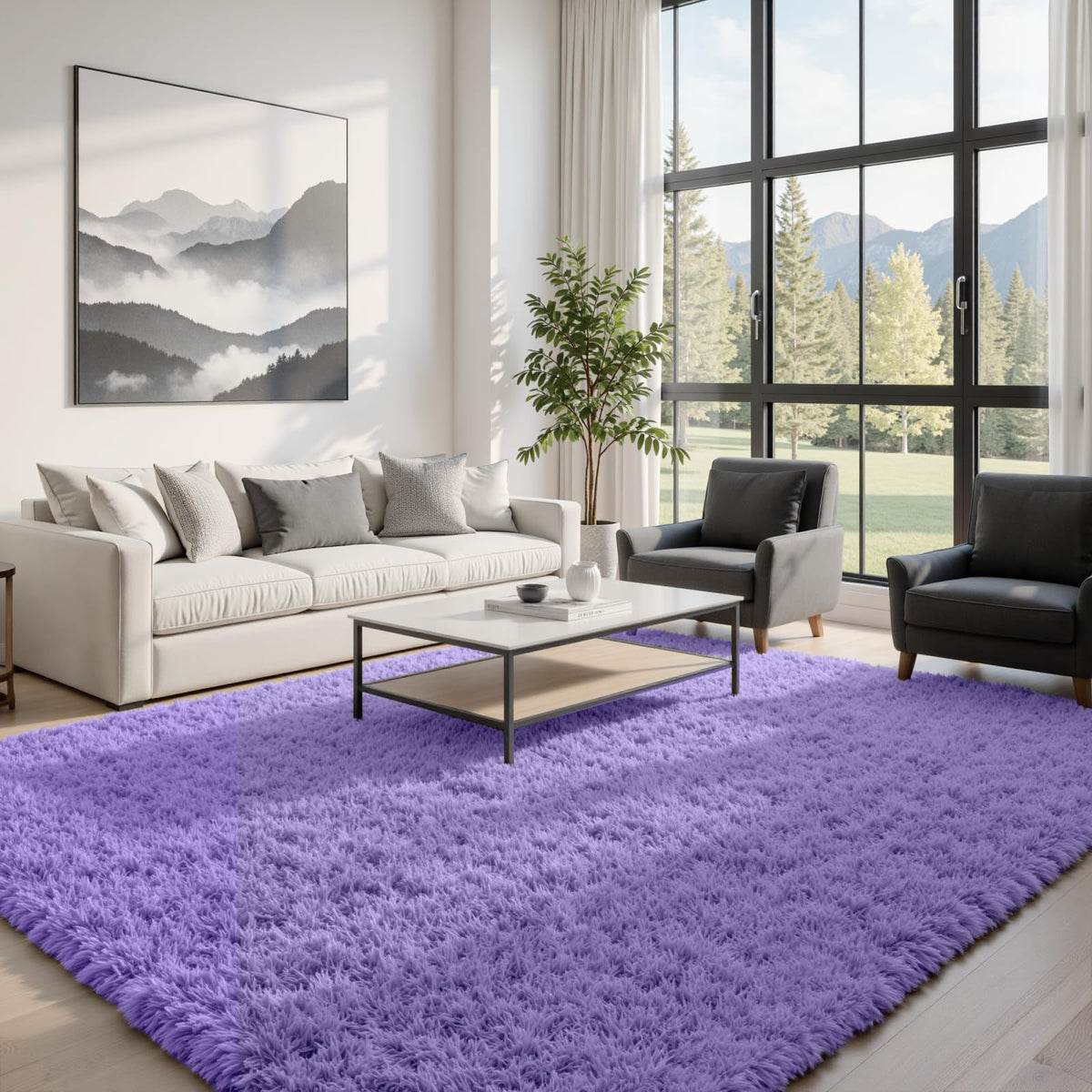 8x10 Fluffy Shag Area Rugs for Living Room Bedroom: Soft Plush Carpet Grey | Upgraded Non-Slip Thick Memory Foam, Ultra Soft, Non-Shedding Fuzzy Carpet, Easy Clean Decor for Kids Room, Nursery, Playroom