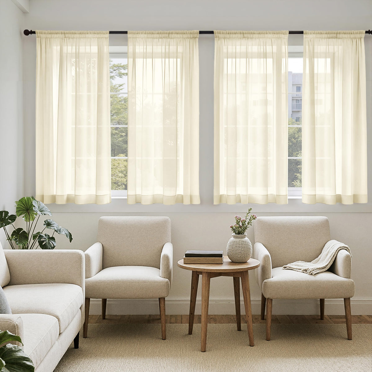 MIULEE Black Sheer Curtains 84 Inches Long 4 Panels 42 x 84 Inches | Light Filtering, Rod Pocket, Voile Drapes, Living Room, Bedroom, Window Treatments