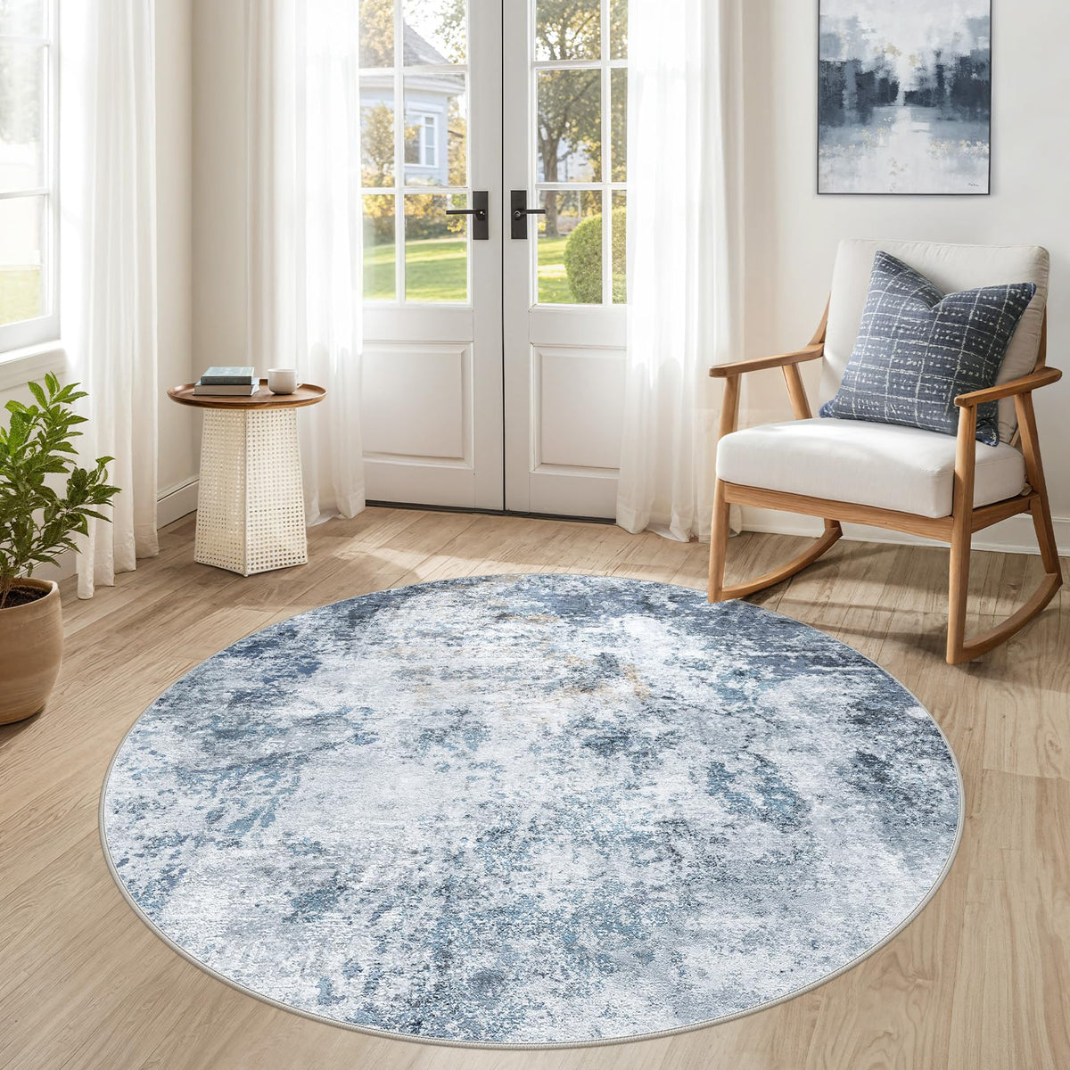 DMOYEST 8x10 Area Rug for Living Room Washable Abstract Indoor Carpet | Neutral Modern Low Pile Rugs Kid & Pet Friendly Large Soft Thin Carpet for Bedroom Dining Room - Grey Blue