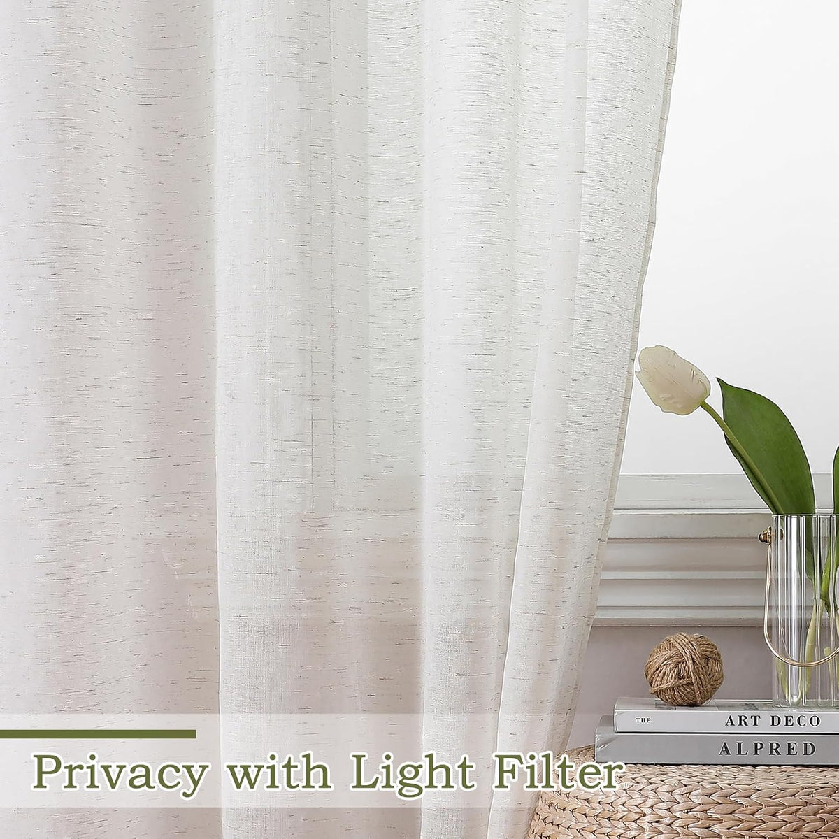 Linen Blend Sheer Curtains 84 inches Long 2 Panels Set for Bedroom, Natural Linen Light Filtering Semi Sheer Cutain for Living Room Rod Pocket Drapes, 2pcs, Each 40 W x 84 L