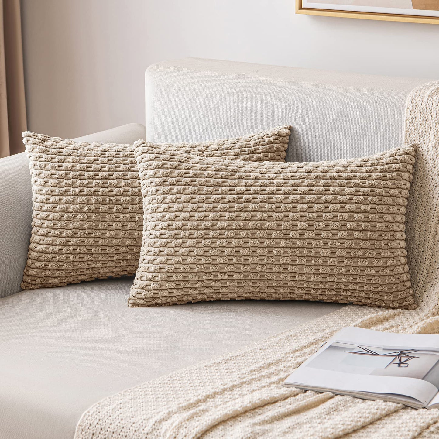 MIULEE Decorative Throw Pillow Covers 18x18 Sage Green Textured Corduroy | Pack of 2 Striped Pillow Covers Modern Farmhouse Home Decor for Couch Bed Sofa Living Room