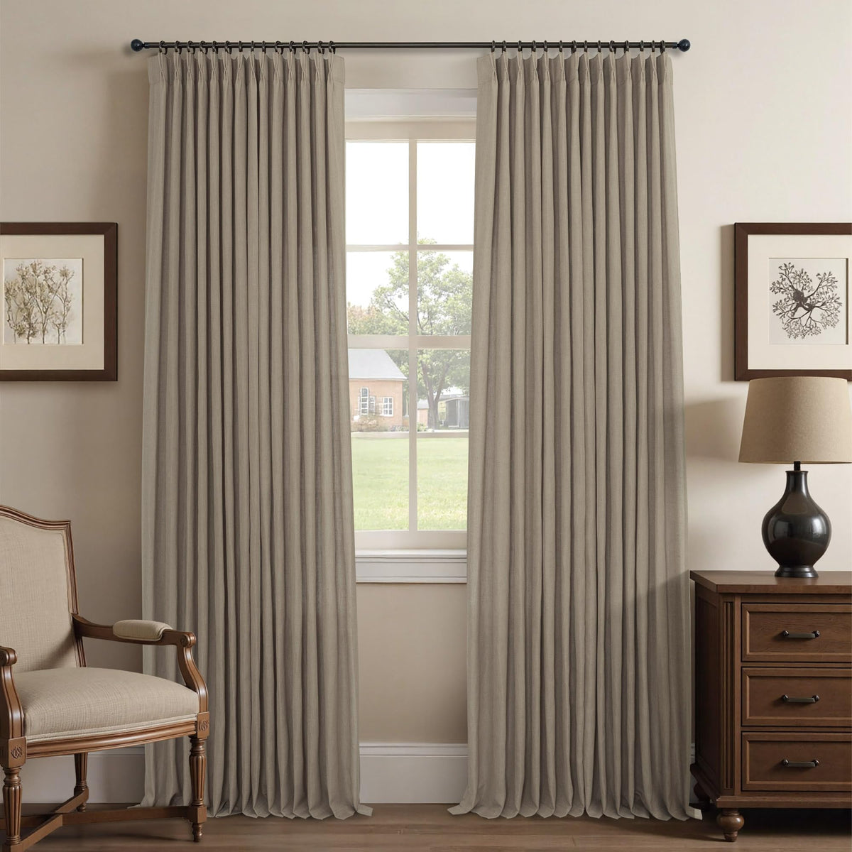 White Linen Pleated Curtains 84 Inches Long for Bedroom Back Tab Light Filtering Sheer Pinch Pleat Drapes Hook Ring Modern Farmhouse Coastal Cotton Textured Gauze Curtain Living Room 84 Length 2 Panel
