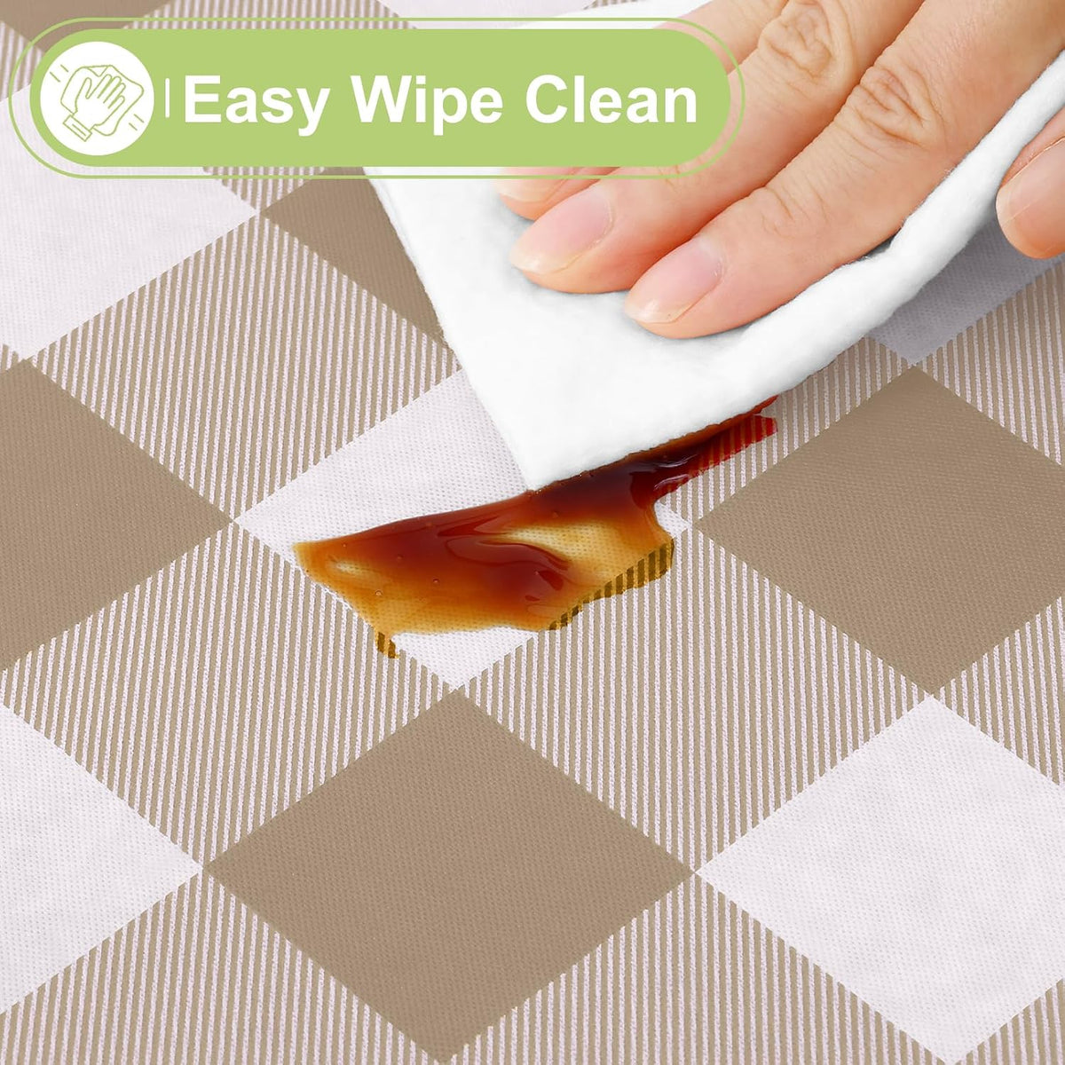 Smiry Picnic Table Cloth, Vinyl Tablecloths with Flannel Backing, 60"x84" | Waterproof Rectangle Table Cloth, Wipeable Buffalo Plaid Table Cover for Indoor and Outdoor (Khaki & White)