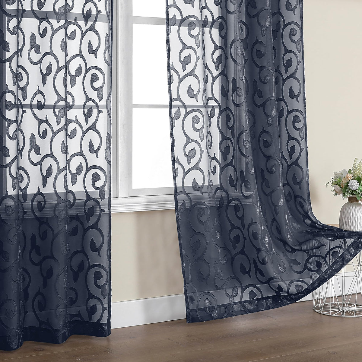 Furman Ivory Sheer Curtains 84 inches Long for Bedroom Living Room 2 Panels Set, Jacquard Clip Light Filtering Semi Sheer Curtain Rod Pocket Window Drapes, 2 Pcs Each 40 W 84 L