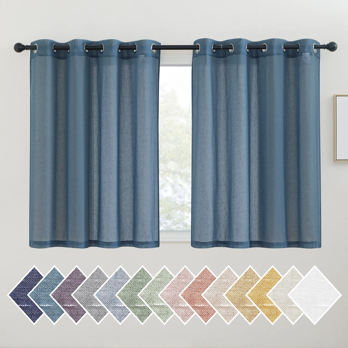 NICETOWN White Sheer Linen Curtains for Living Room 84 inch Length 2 Panels Set, Grommet Semi Sheer Privacy with Light Filtering Flax Window Treatments for Bedroom, W52 x L84