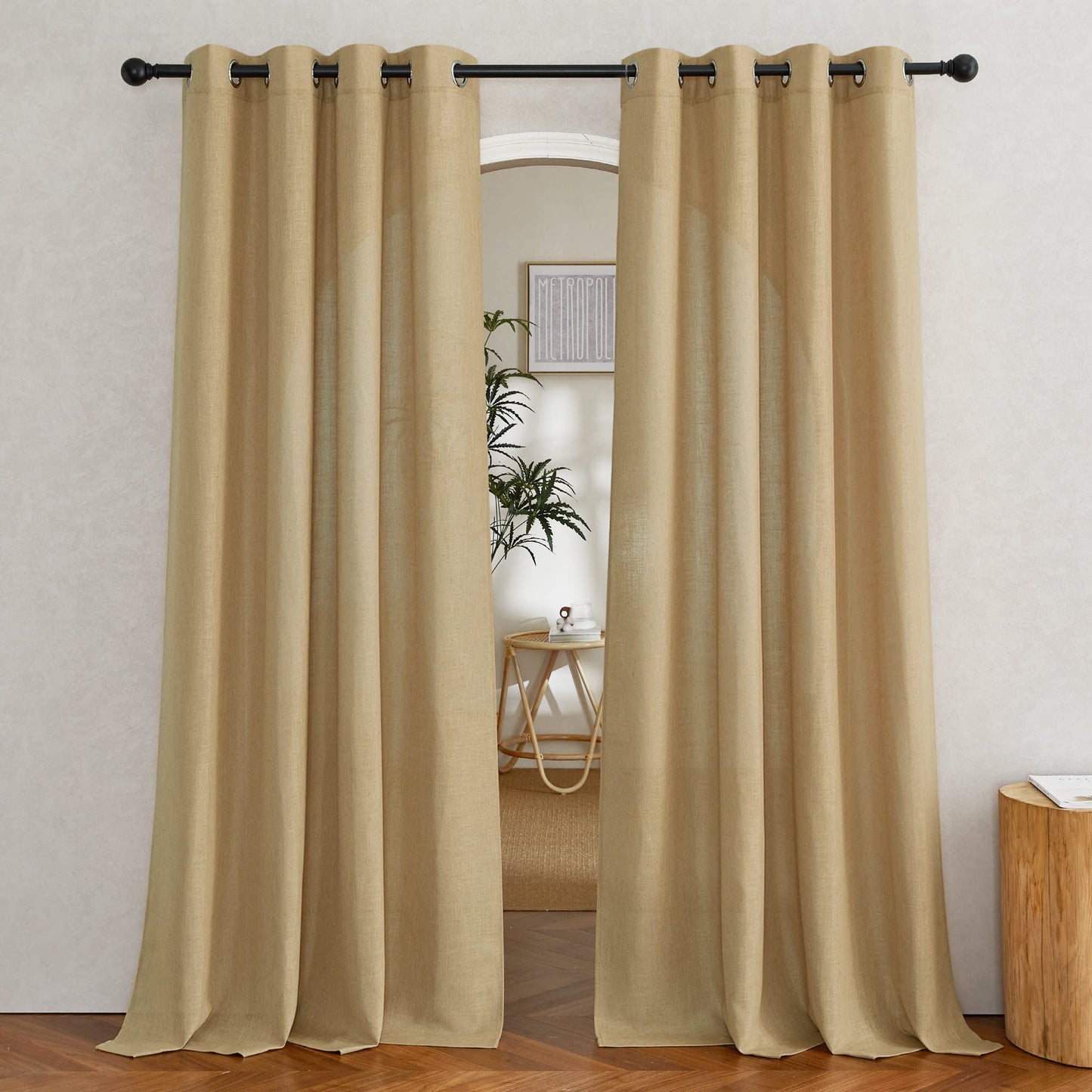 NICETOWN White Sheer Linen Curtains for Living Room 84 inch Length 2 Panels Set, Grommet Semi Sheer Privacy with Light Filtering Flax Window Treatments for Bedroom, W52 x L84