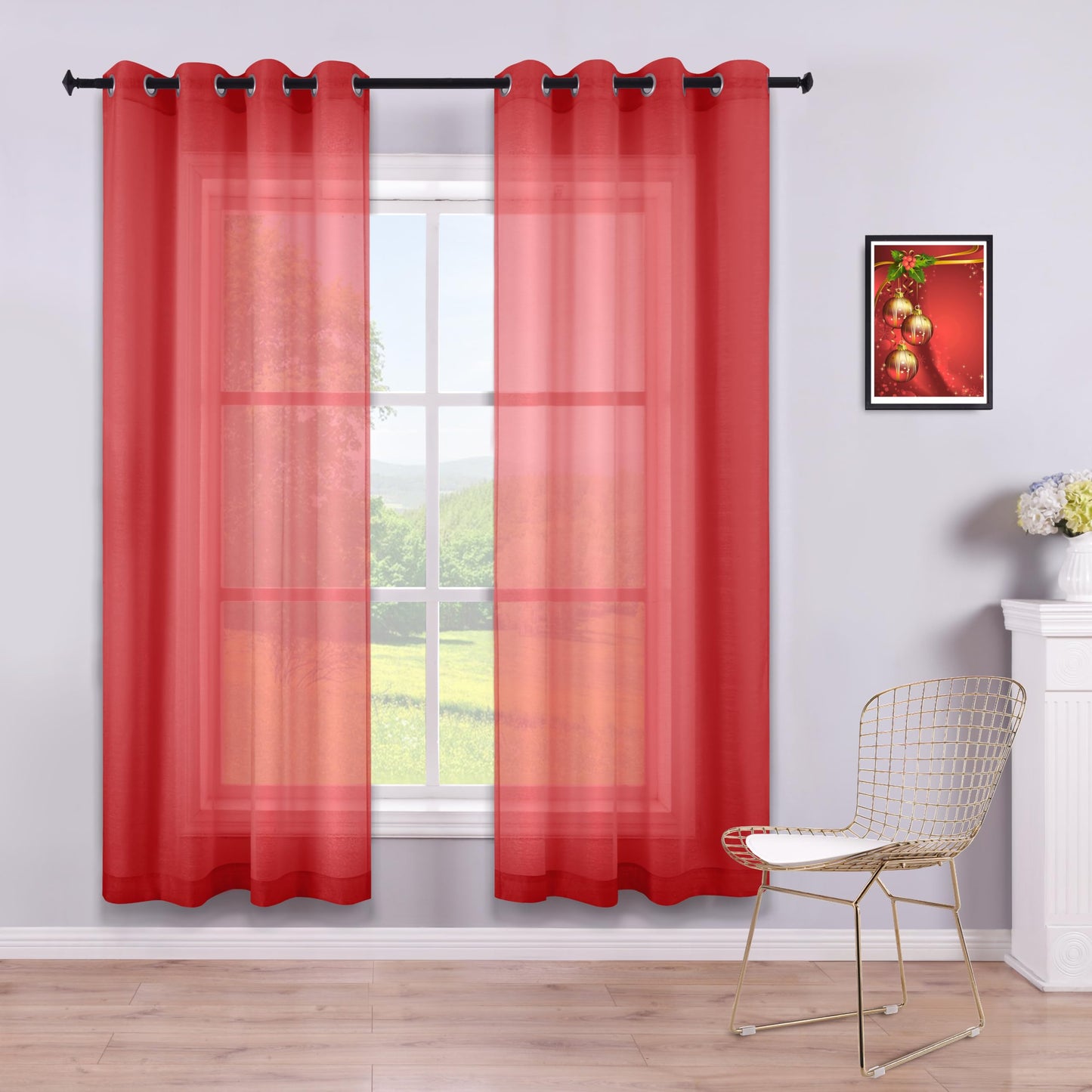 White Sheer Curtains 84 Inches Long Set 2 Panels Grommet Pair Faux Linen Semi Transparent Drape Tulle Gauze Voile Window Sheer Curtains for Bedroom Living Room Dining Wide 52 Length Solid Pack