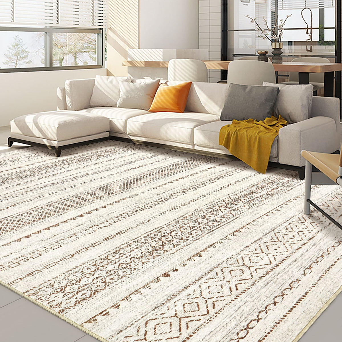Nakagishi Boho 5x7 Area Rug Living Room Rugs Machine Washable Beige/Brown | Soft, Pet & Kid Friendly, Carpet for Living Room/Bedroom/Office/Kitchen/Nursery, Daily Home Decor Stain Resistant Moroccan