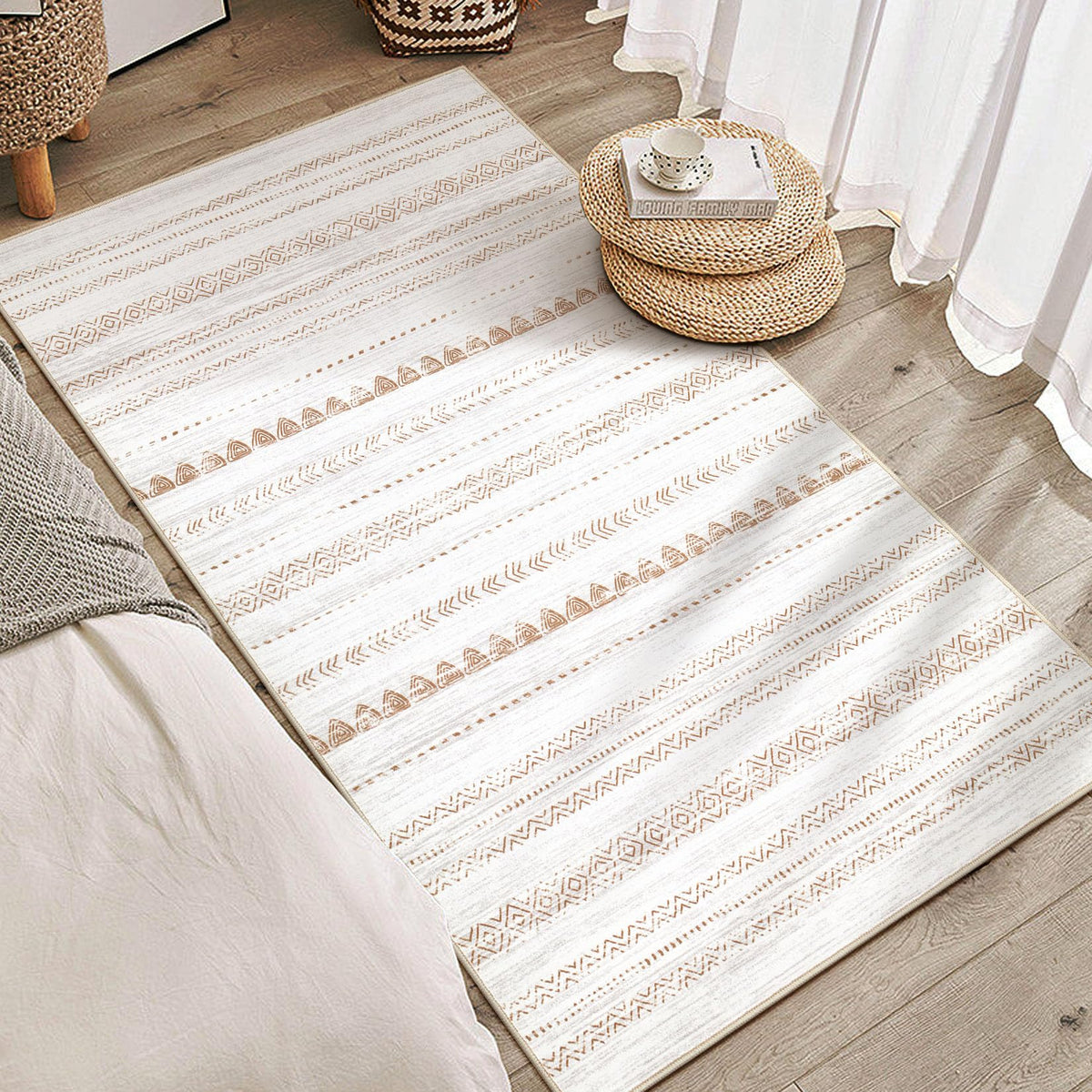 Nakagishi Boho 5x7 Area Rug Living Room Rugs Machine Washable Beige/Brown | Soft, Pet & Kid Friendly, Carpet for Living Room/Bedroom/Office/Kitchen/Nursery, Daily Home Decor Stain Resistant Moroccan