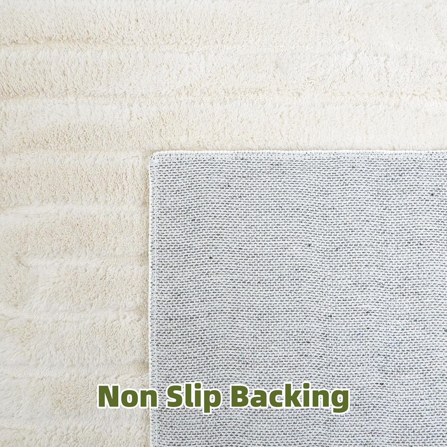 Beige Solid Area Rug 8x10, Washable Rugs for Living Room Bedroom | Modern Neutral Boho Geometric High-Low Pile Carpet, Soft, Fluffy Non-Slip Rugs for Nursery, Kids Room, Apartment, Home Office