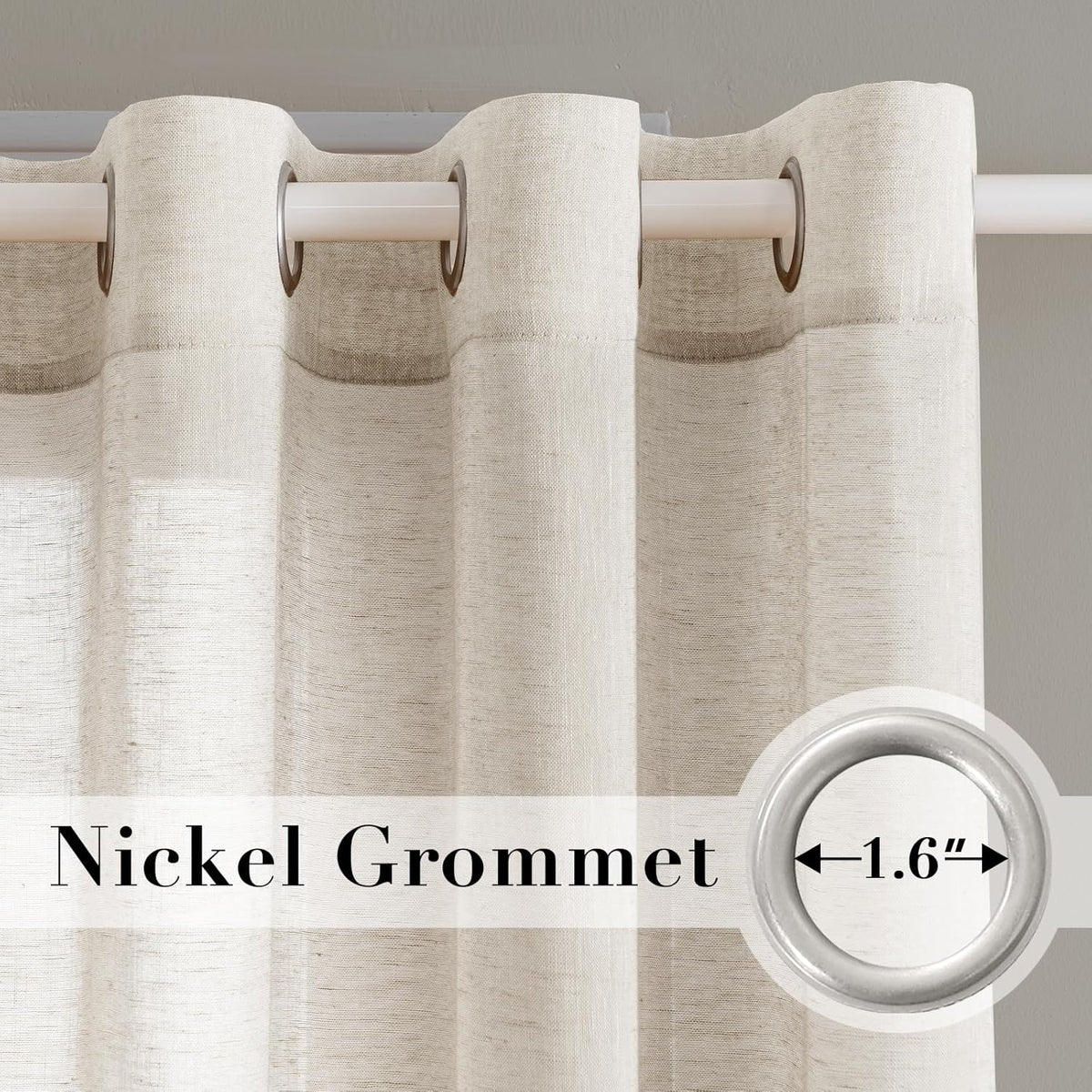 H.VERSAILTEX Natural Linen Sheer Curtains Flax Linen Blended Curtain Panels Living Room, Nickel Grommet Semitransparent Semi-Sheer Soft Privacy Drapes, Natural, 84 inches Long 2 Panels