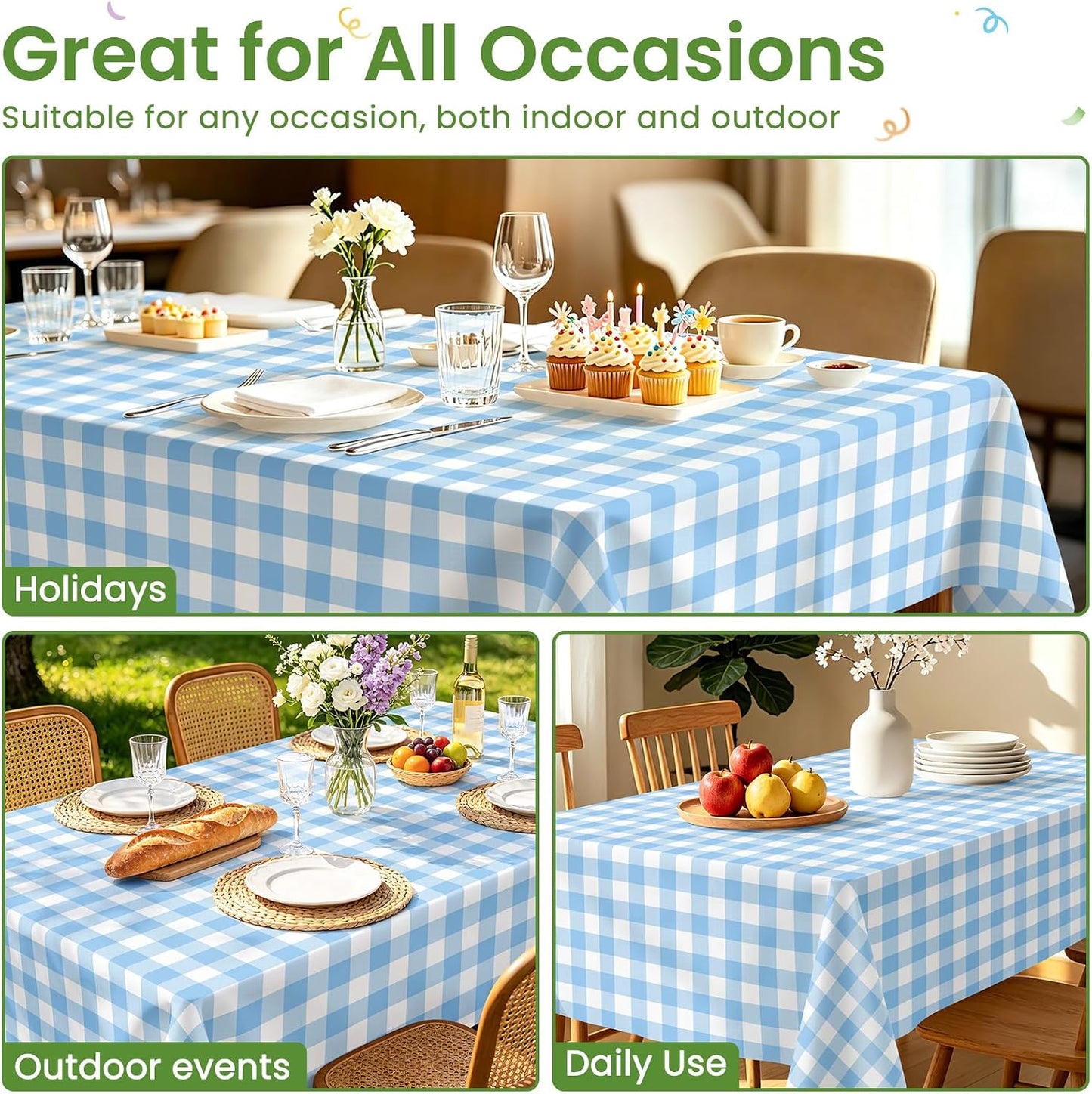 6 Pack Blue and White Checkered Tablecloth, Blue Plastic Table Cloths for Parties Disposable, 54 x 108 inch Waterproof Blue Gingham Camping Tablecloth for Birthday, Party, Picnic
