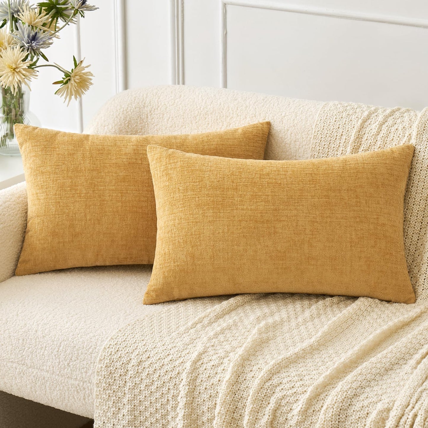 MIULEE Soft Chenille Fall Throw Pillow Covers Burnt Orange 18x18 Pack of 2 | Modern Fall Home Decor, Classic Decorative Pillows, Solid Dyed Cases, Boho Couch Cushion Covers for Sofa Bed Living Room