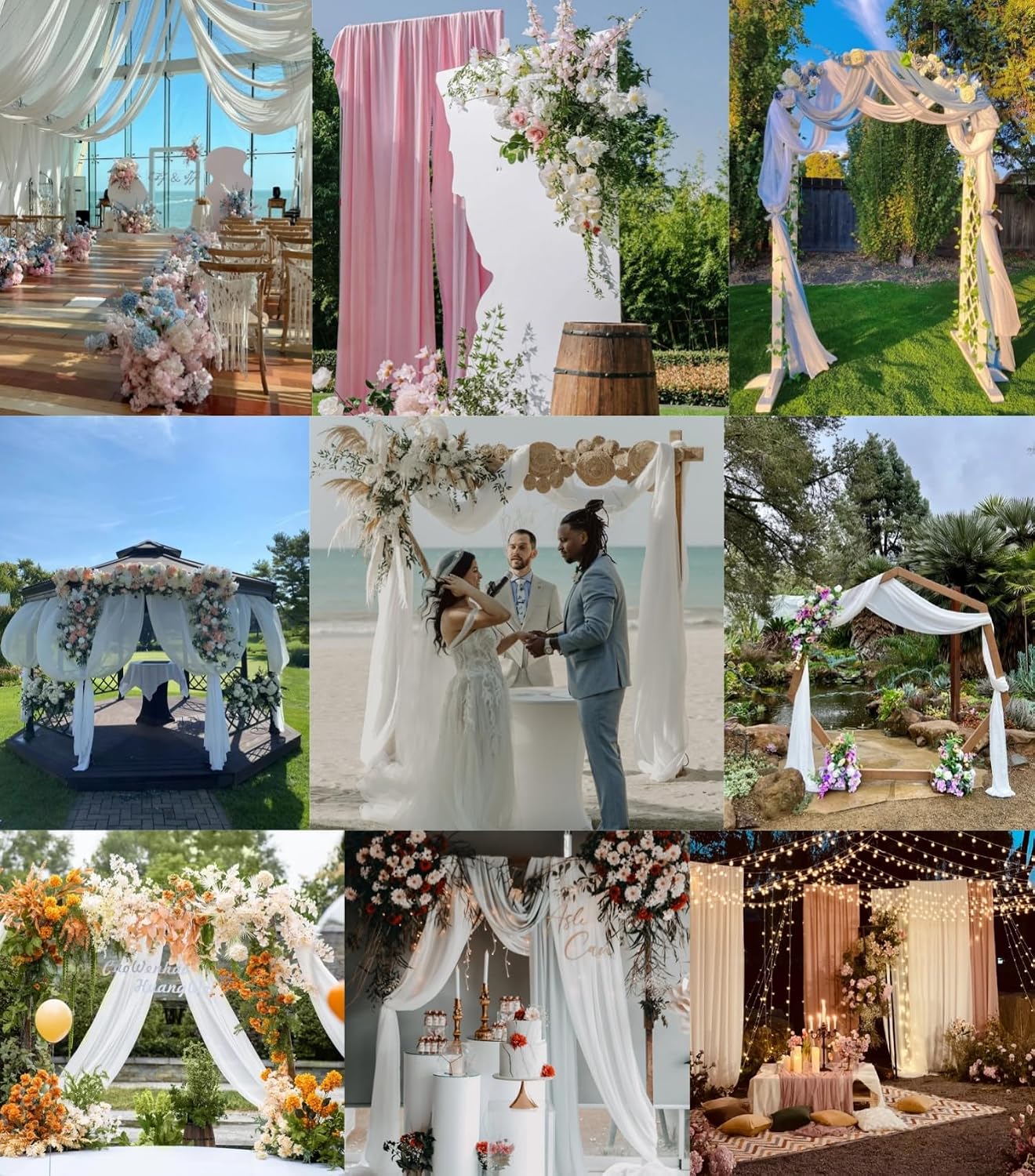 DeZerlor Wedding Draping Fabric Ivory Drapes for Backdrop, 2 Pack | 29"x20FT, Sheer Curtains for Romantic Bridal Baby Shower Decorations Ceremony Birthday Party Outdoor Events