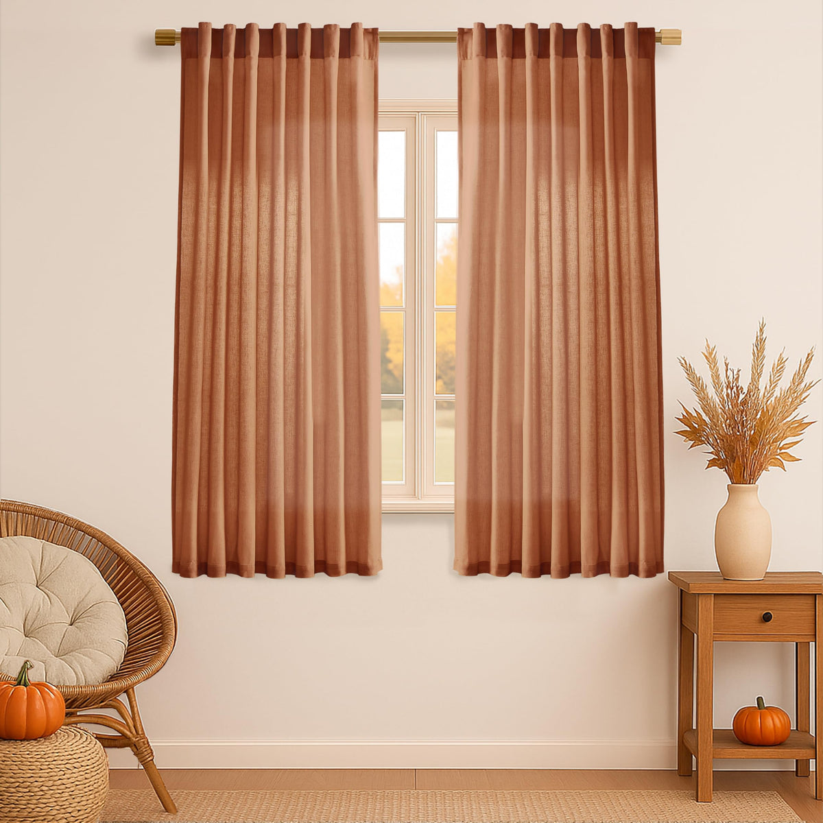 Linen Cotton Curtains for Living Room, Cream Off White Natural Fabric Light Filtering Semi Sheer Curtains 84 Inches Long, Ivory Pleated Farmhouse Curtain Drapes 84 Inch Length 2 Panels Set Dining Room