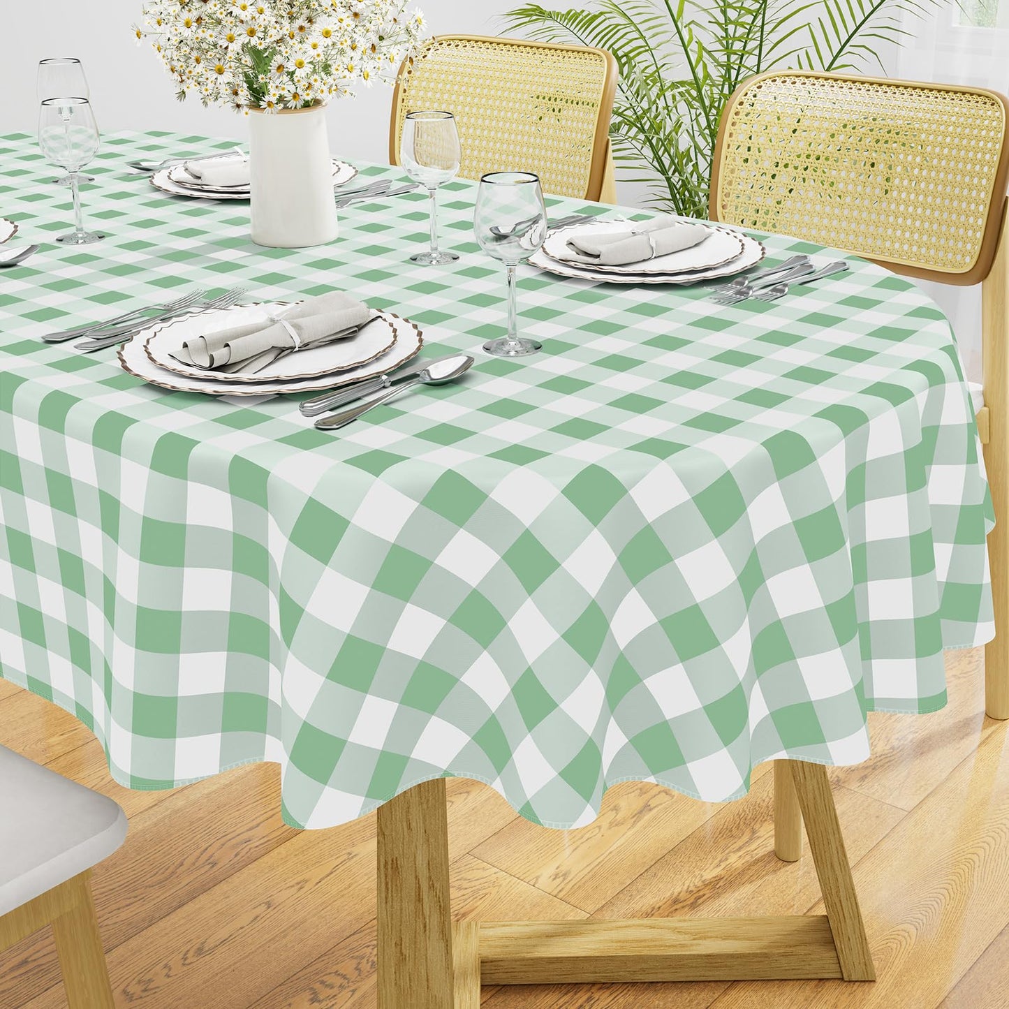 Rectangle Waterproof Vinyl Table Cloth, Buffalo Flannel Backed Tablecloth, Wipeable Plastic Table Cover for Dinner, Kitchen, Outdoor (60" x 84", Black and White)