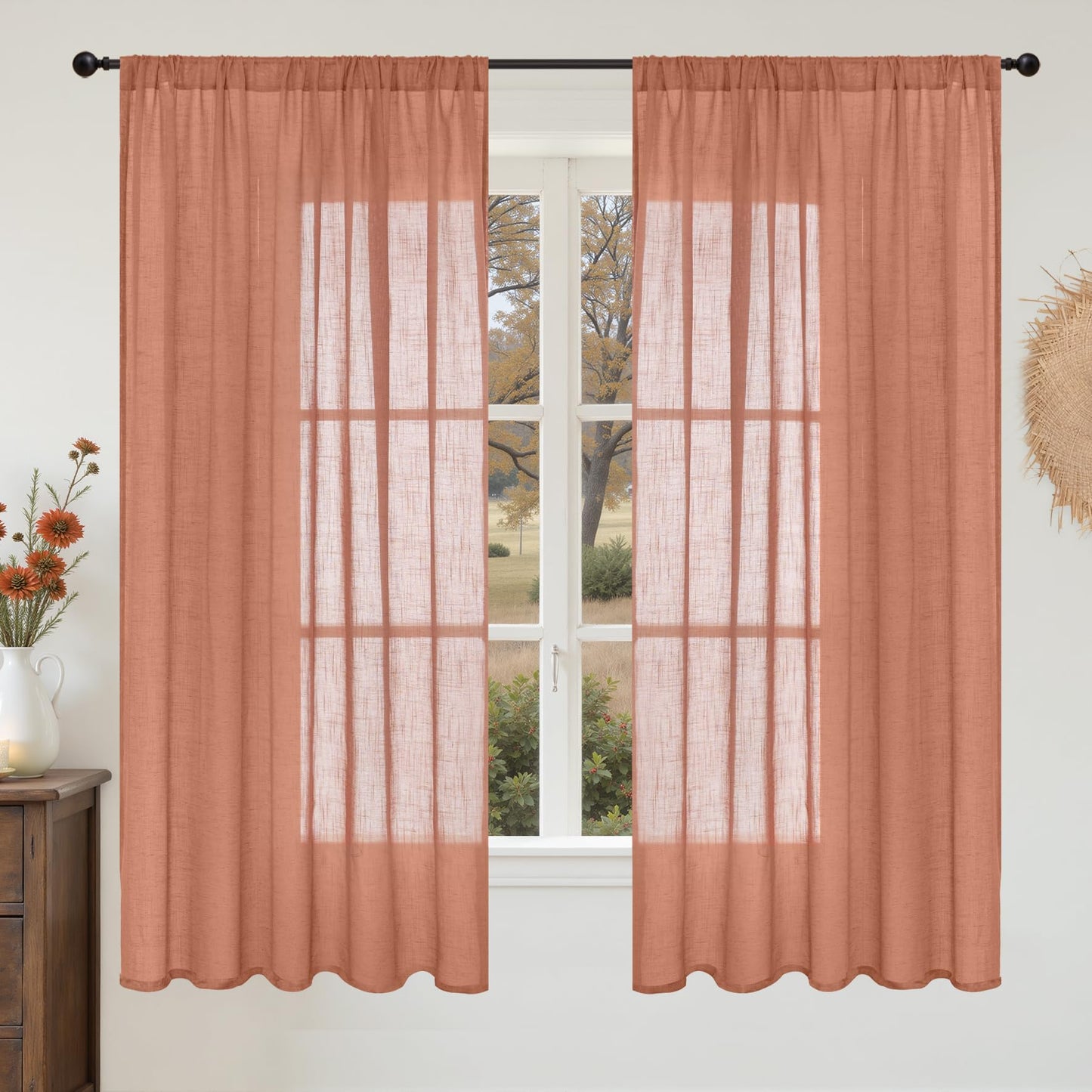 BGment Linen Sheer Curtains 84 Inches Long 2 Panels Set for Living Room | Light Filtering Drapes with Rod Pocket Lightweight Window Treatments for Bedroom, 52 X 84 Inch Length