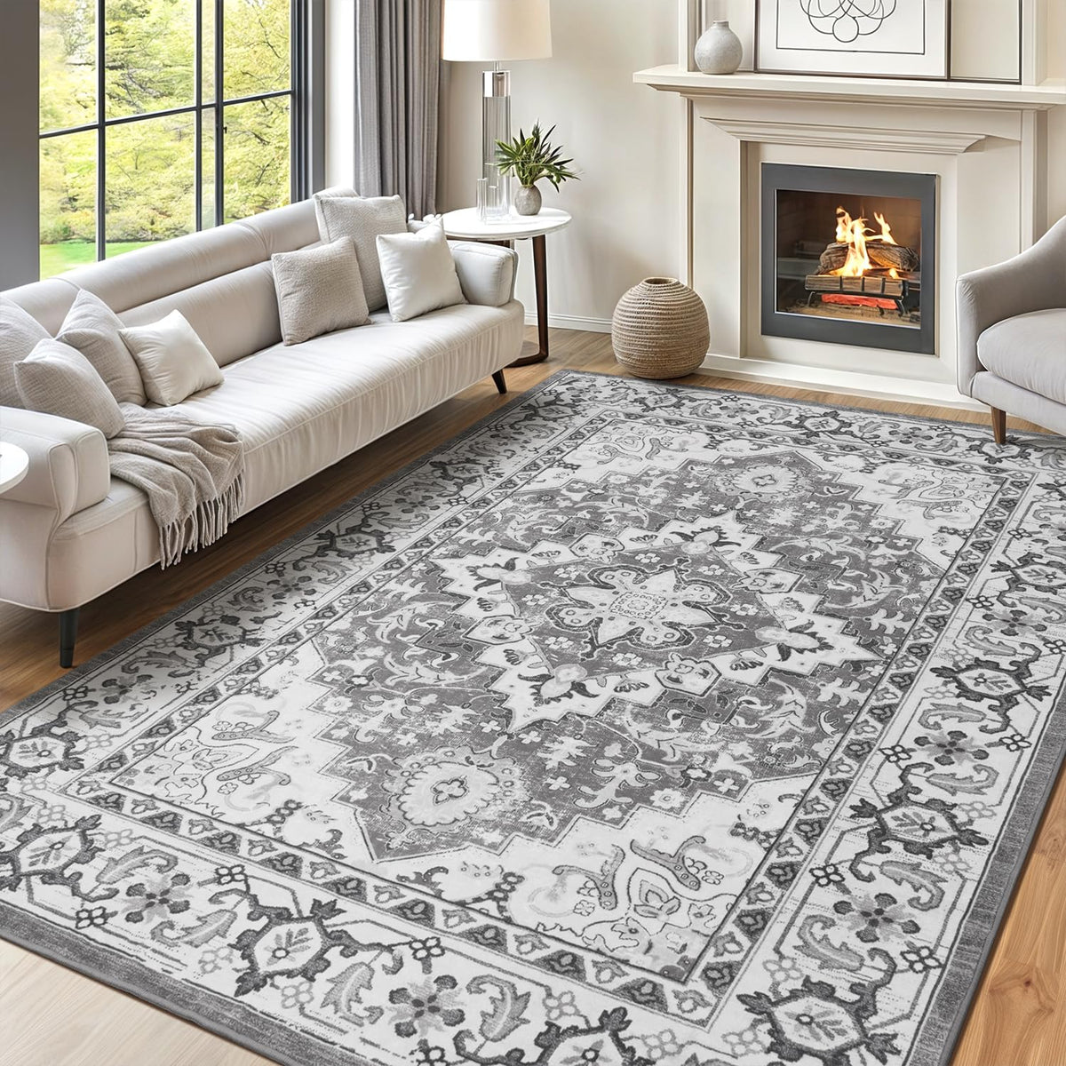 Lofus 5x7 Area Rugs for Living Room Bedroom, Soft Boho Carpet Floral Brown | High-Power Vacuuming, Non-Slip, Low Pile, Stain & Water Repellent, Soft, Skin-Friendly, for Kitchen Entryway Office