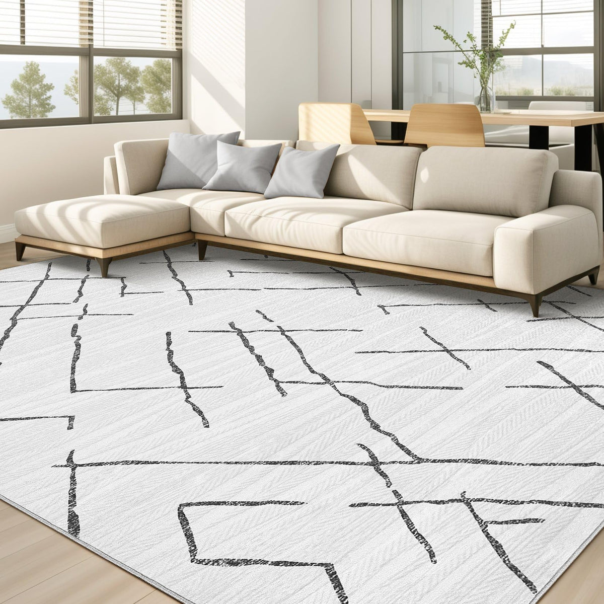 kakania 9x12 Washable Area Rug: Non Slip Soft Thin Carpet, Boho Geometric Modern Decor, Easy Clean Indoor Floor Large Rugs for Living Room Bedroom Kids Dorm Office Dining - Brown