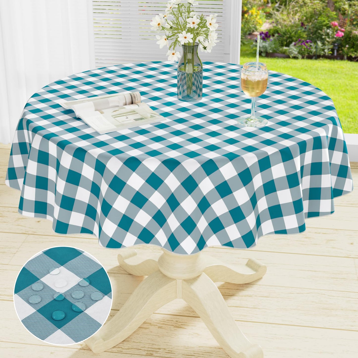 Rectangle Waterproof Vinyl Table Cloth, Buffalo Flannel Backed Tablecloth, Wipeable Plastic Table Cover for Dinner, Kitchen, Outdoor (60" x 84", Black and White)