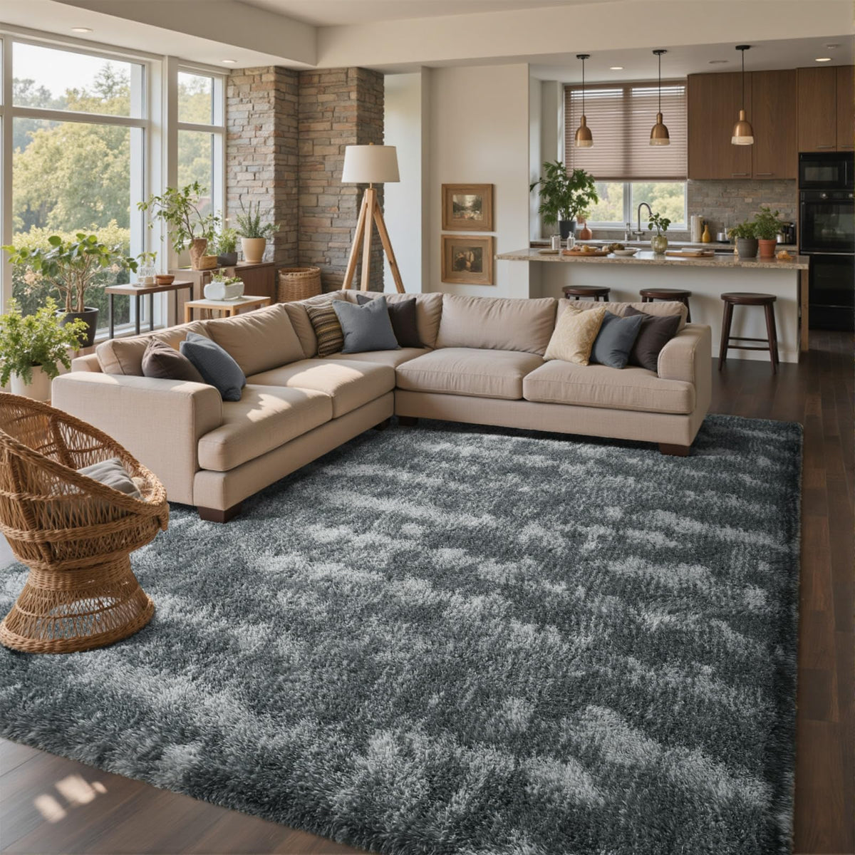 6x9 Ft Large Shag Rugs for Living Room Decor, Tie-Dyed Ultra Soft Fluffy Furry Area Rugs for Bedroom Indoor Floor, Aesthetic Carpet for Kids Home (Dark Grey)